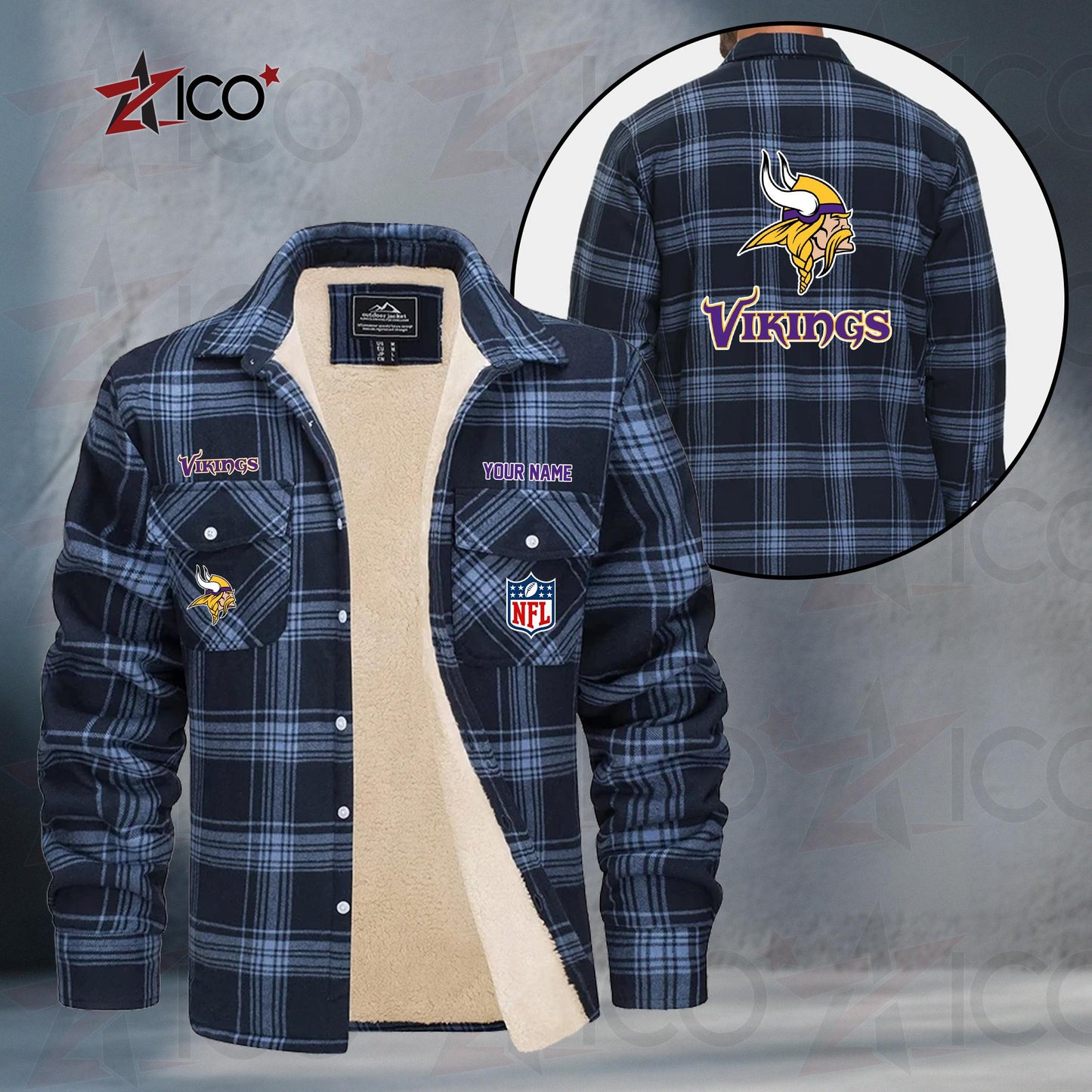 Minnesota Vikings Fleece Flannel Plaid Jacket TG53
