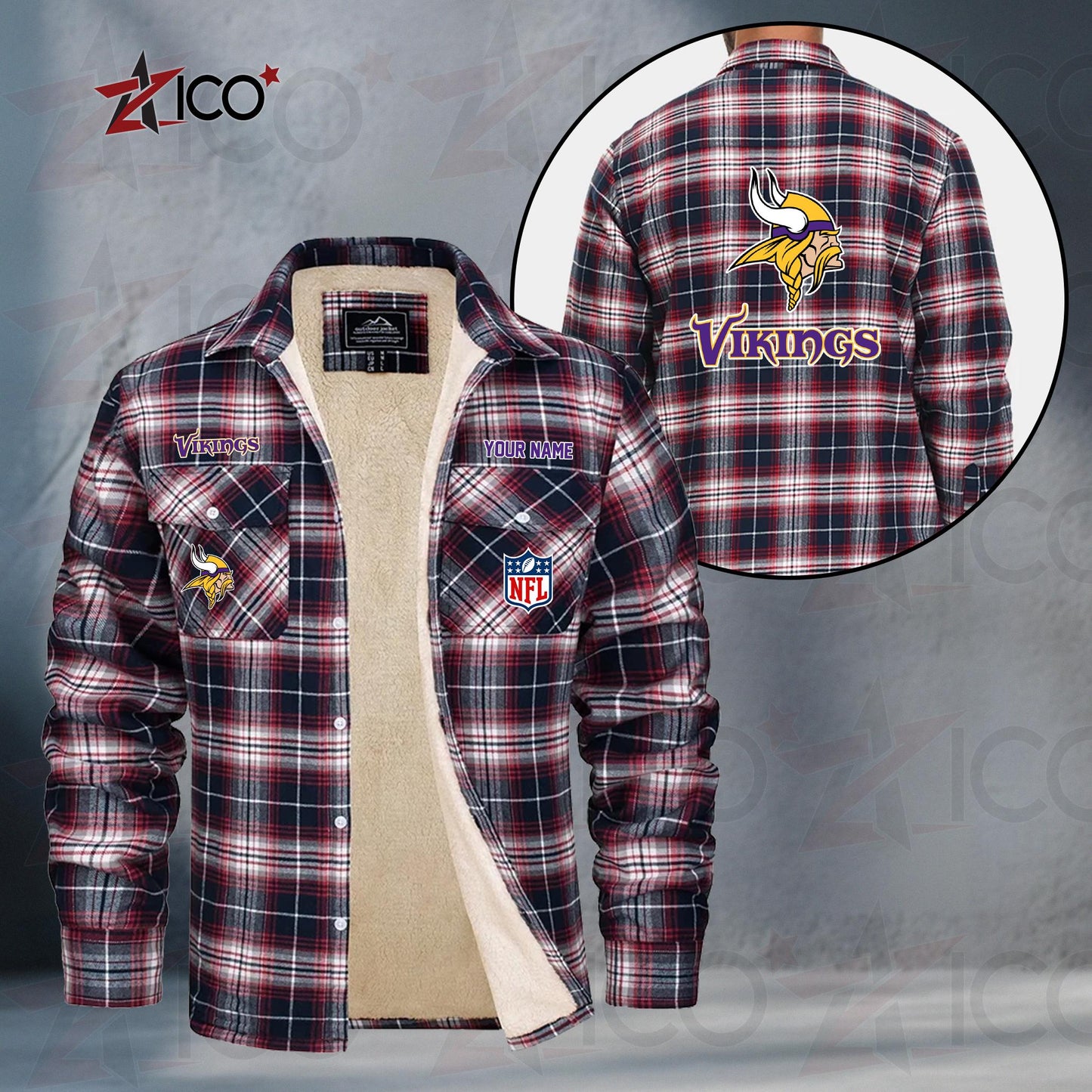 Minnesota Vikings Fleece Flannel Plaid Jacket TG53