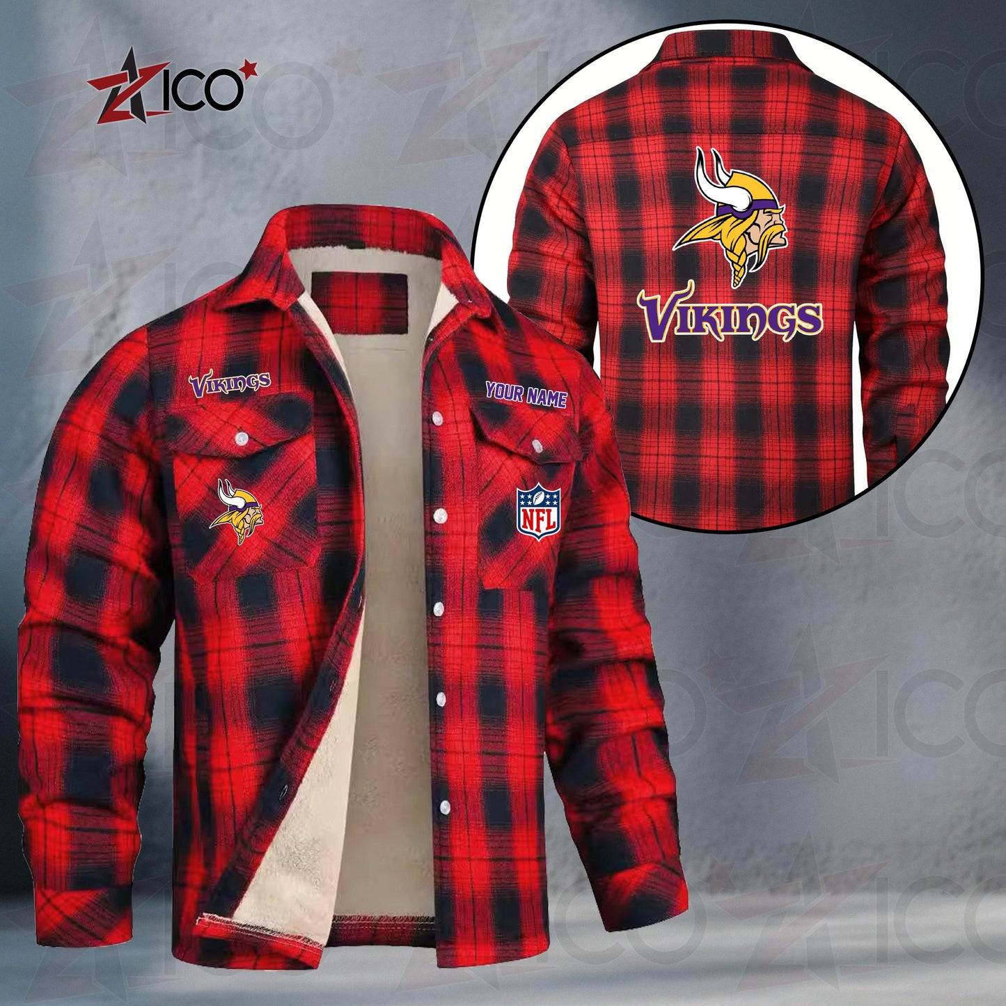 Minnesota Vikings Fleece Flannel Plaid Jacket TG53