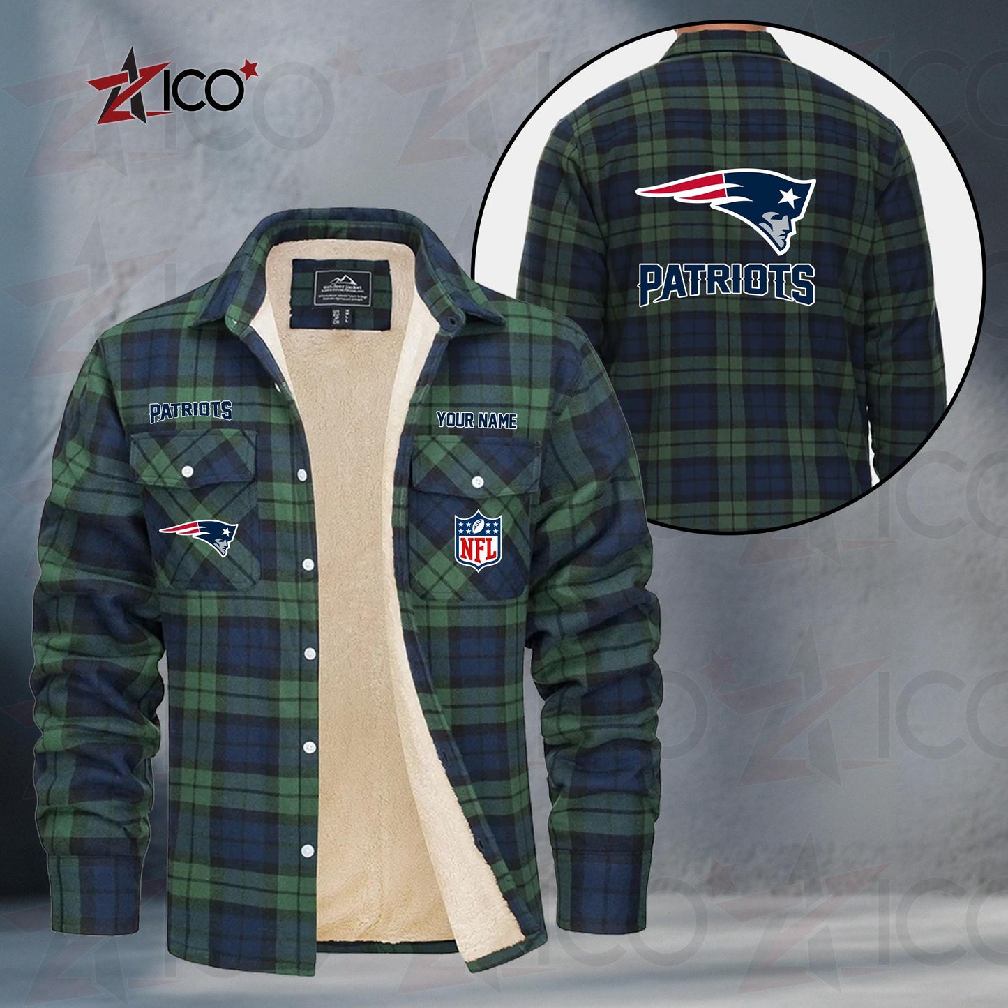 New England Patriots Fleece Flannel Plaid Jacket TG54