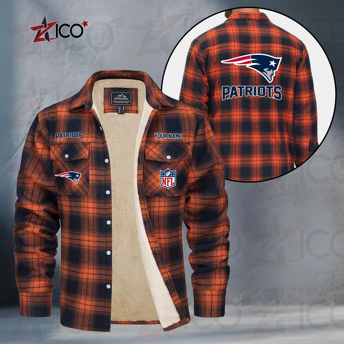 New England Patriots Fleece Flannel Plaid Jacket TG54