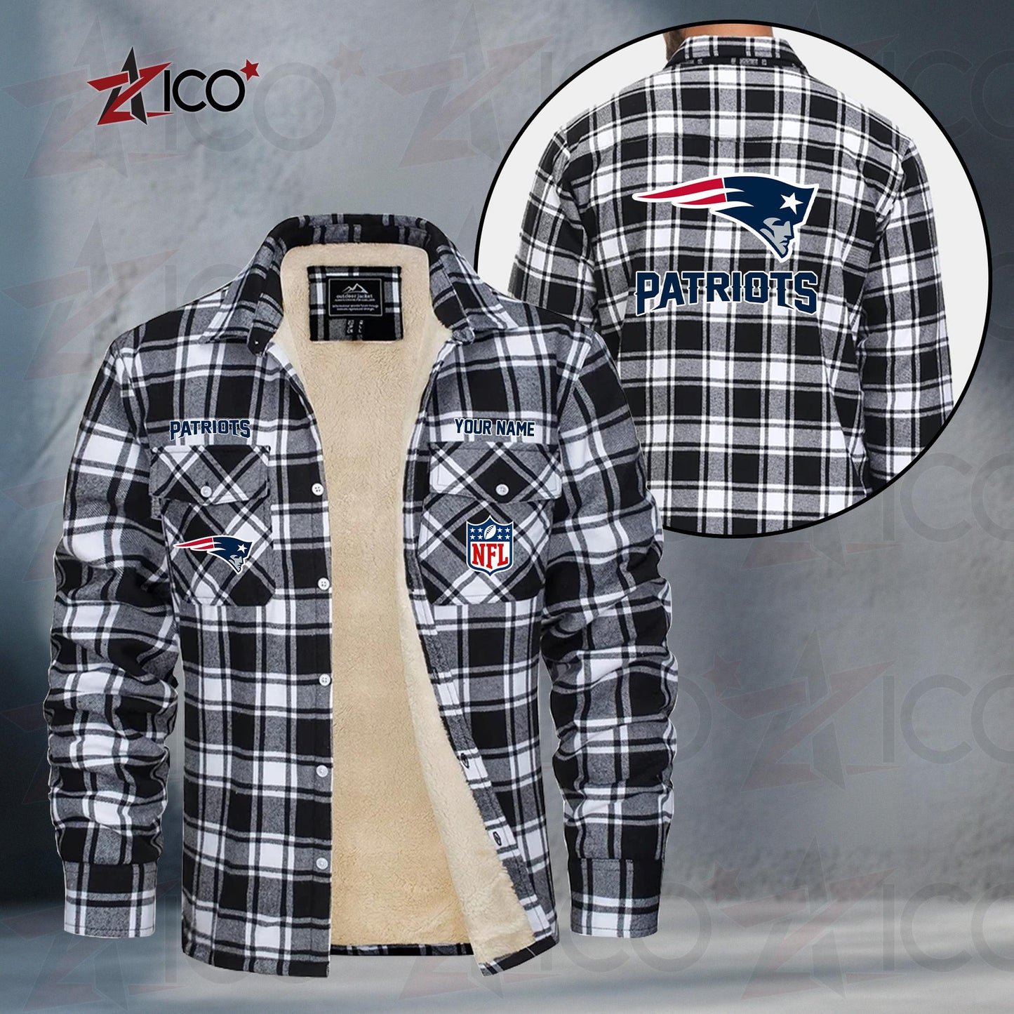 New England Patriots Fleece Flannel Plaid Jacket TG54