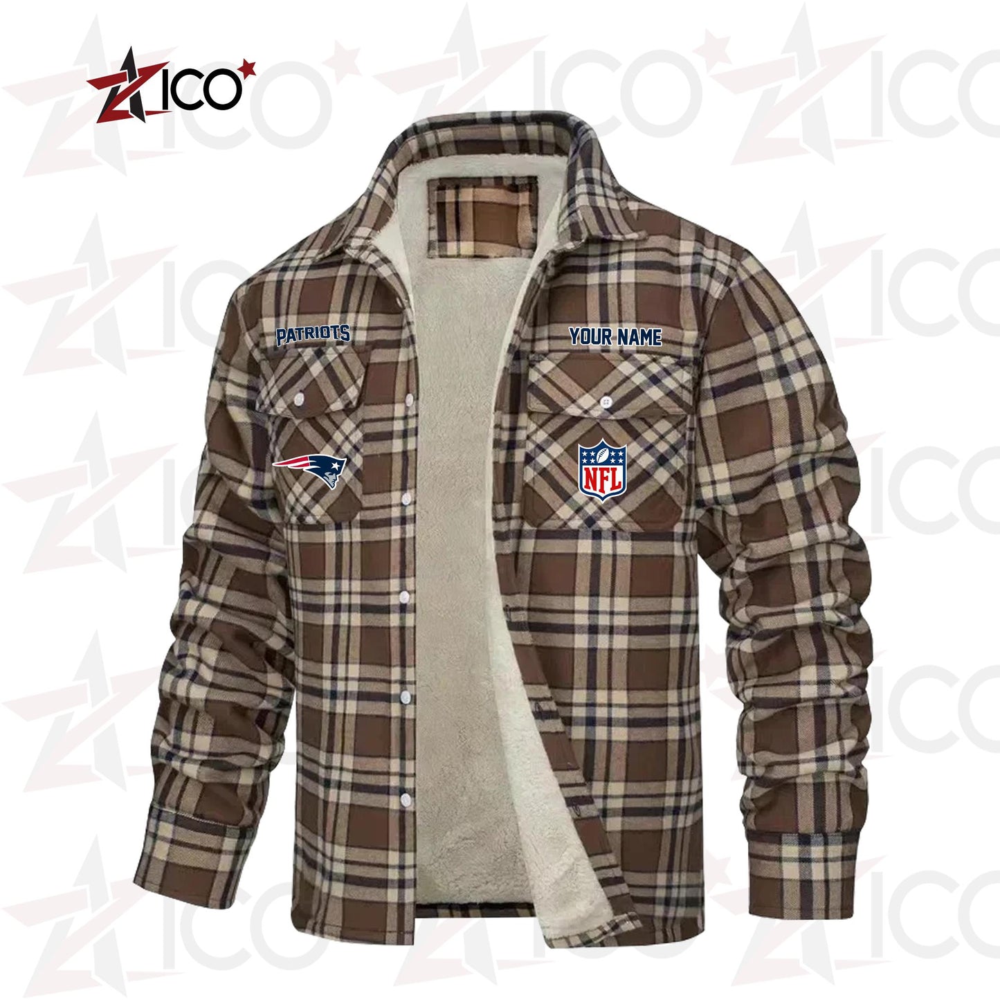 New England Patriots Fleece Flannel Plaid Jacket TG54