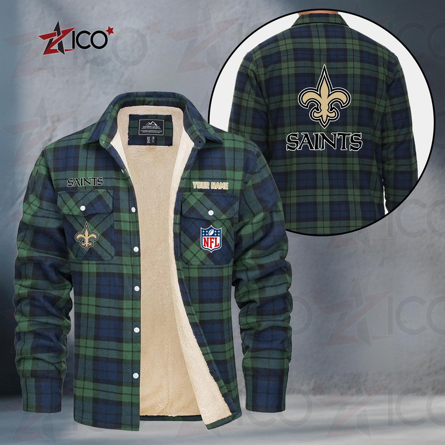New Orleans Saints Fleece Flannel Plaid Jacket TG55