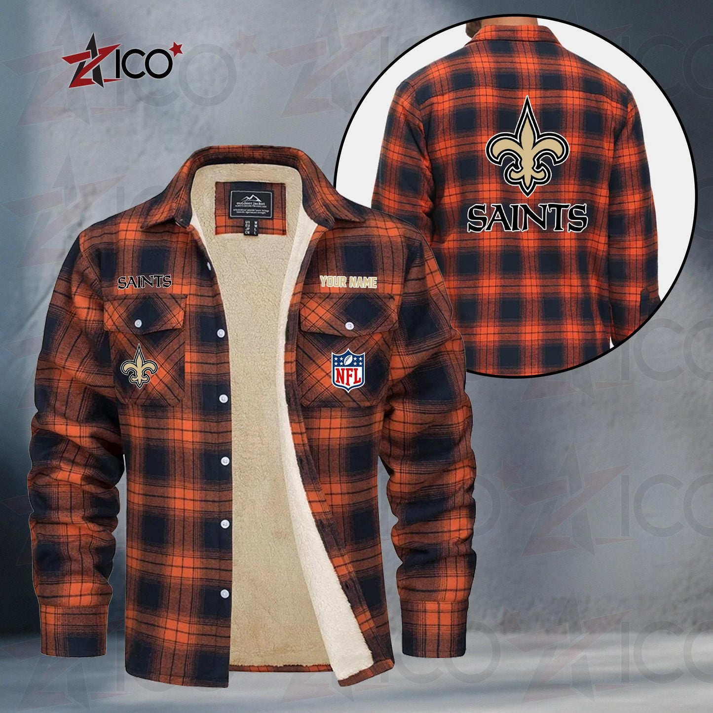 New Orleans Saints Fleece Flannel Plaid Jacket TG55