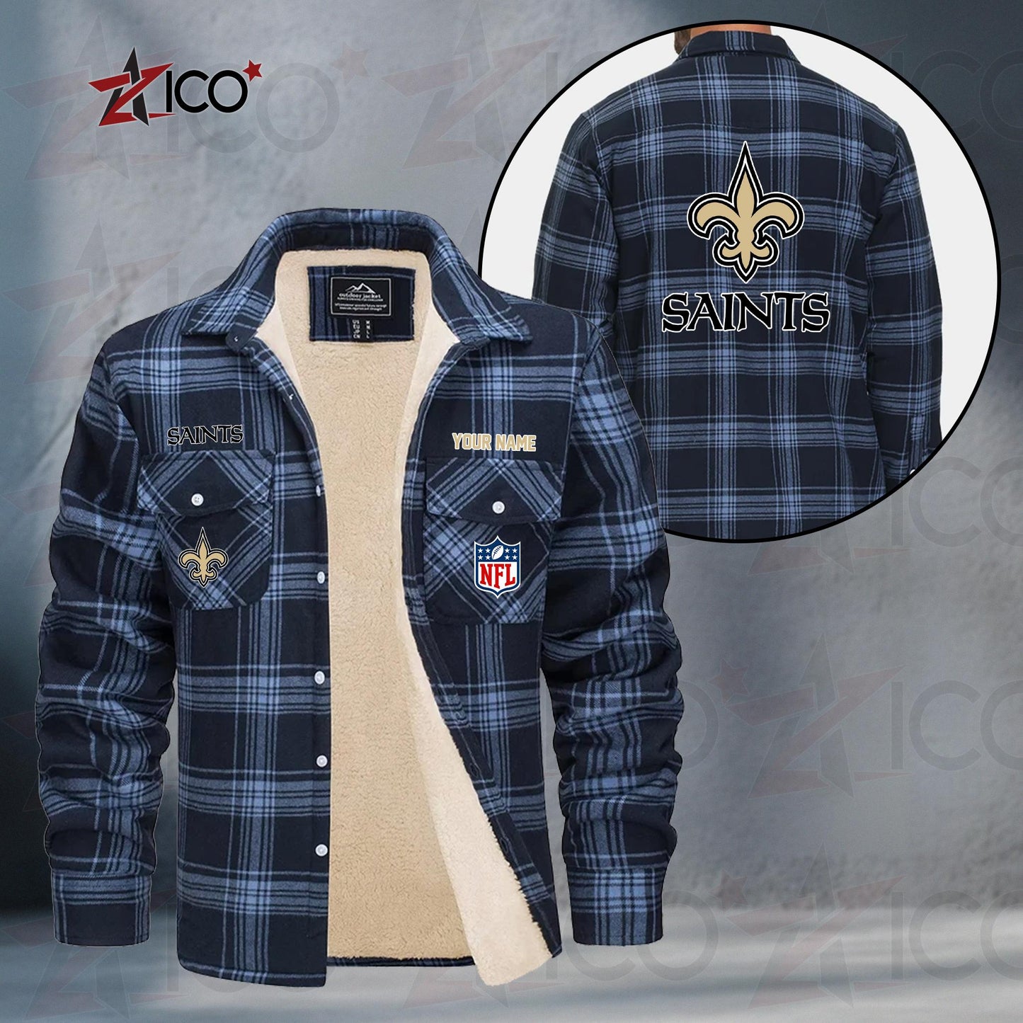New Orleans Saints Fleece Flannel Plaid Jacket TG55