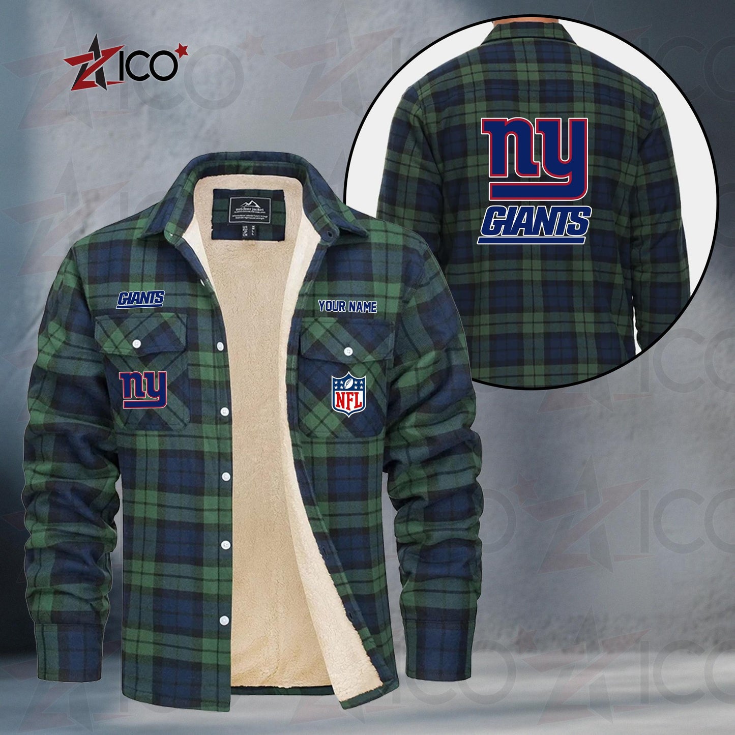 New York Giants Fleece Flannel Plaid Jacket TG56