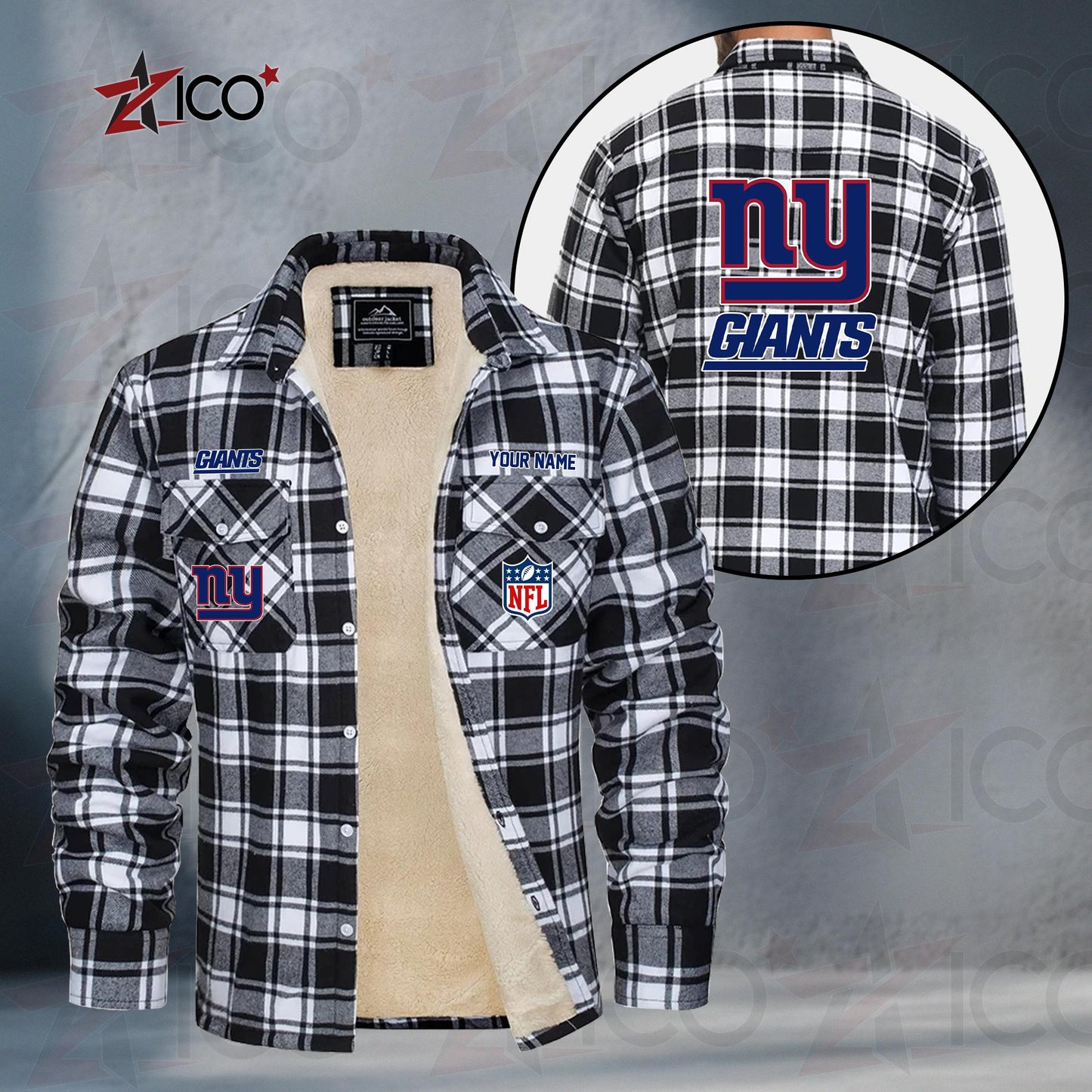 New York Giants Fleece Flannel Plaid Jacket TG56