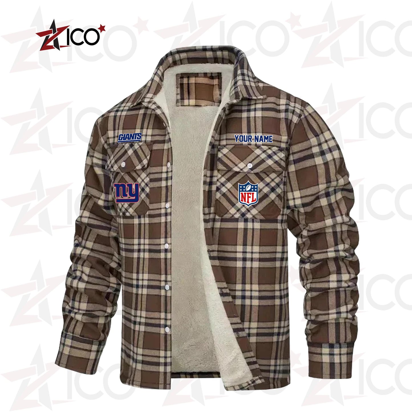 New York Giants Fleece Flannel Plaid Jacket TG56