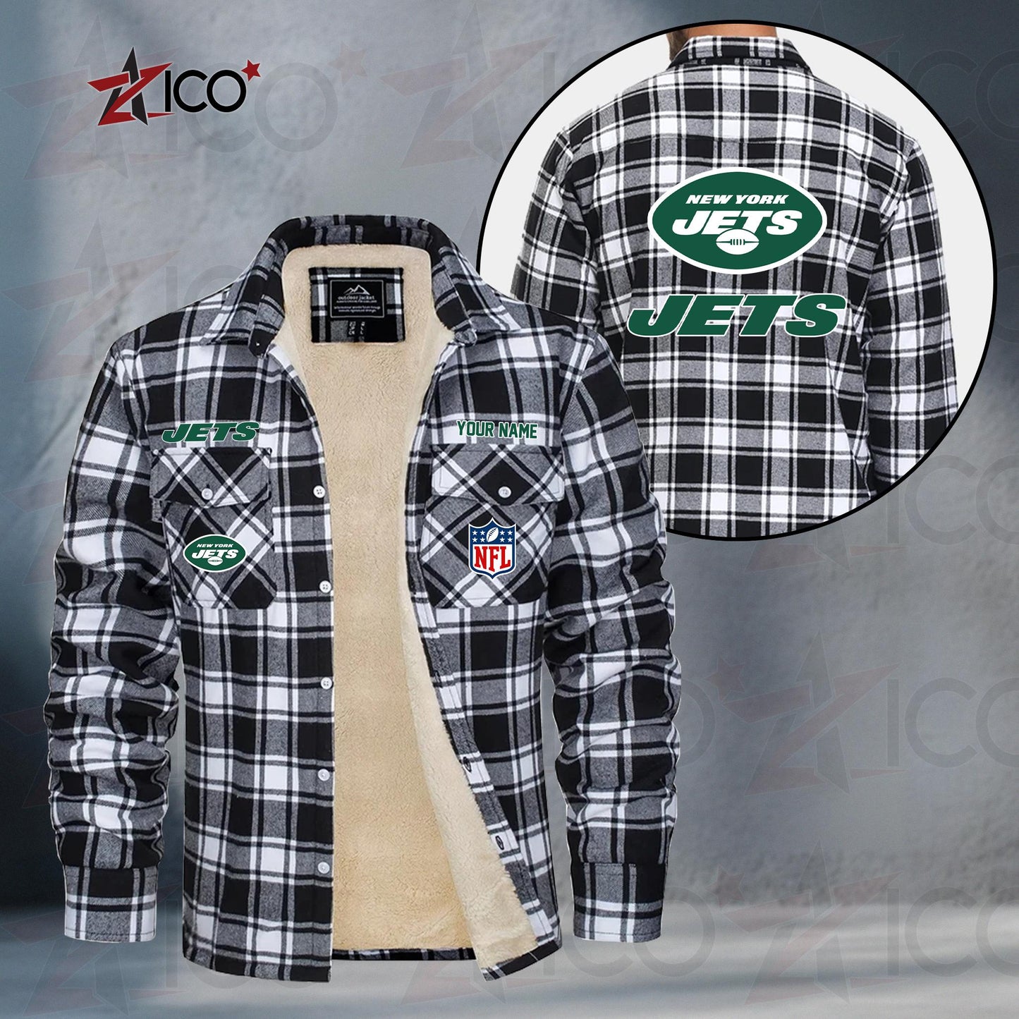 New York Jets Fleece Flannel Plaid Jacket TG57