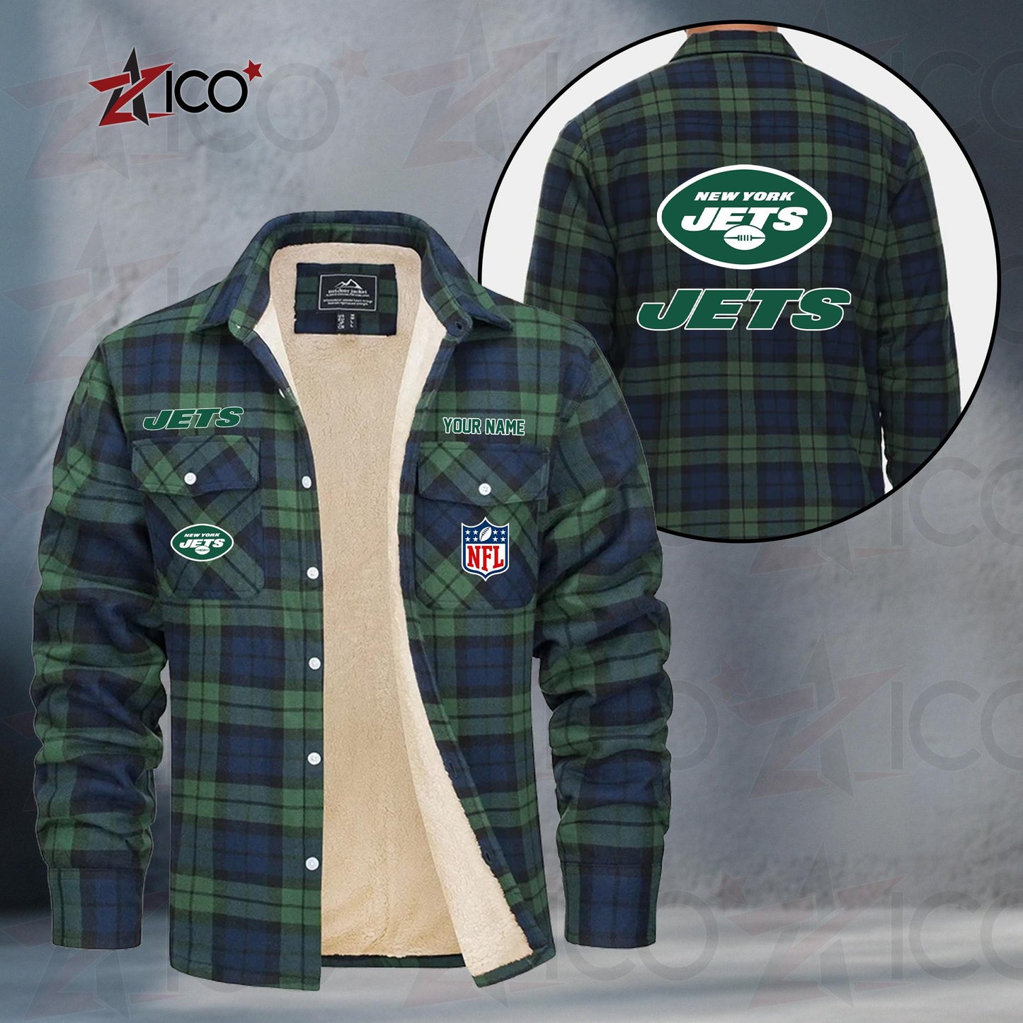New York Jets Fleece Flannel Plaid Jacket TG57