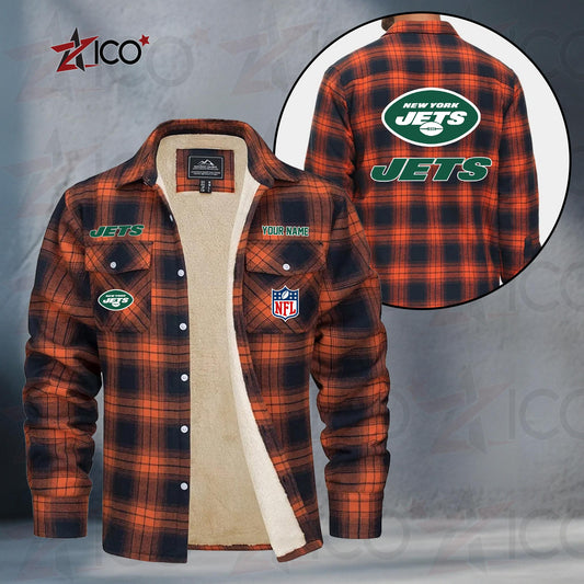 New York Jets Fleece Flannel Plaid Jacket TG57