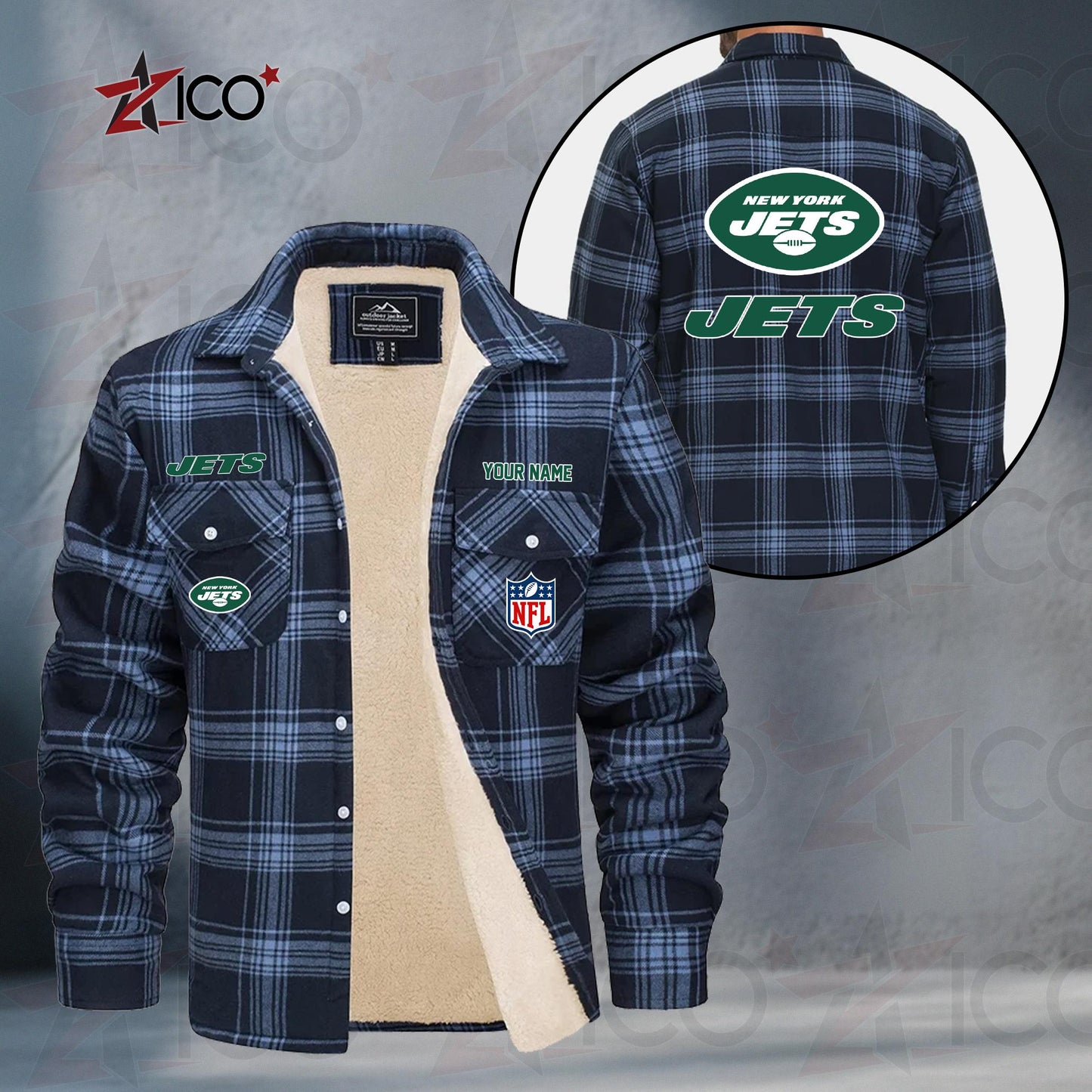 New York Jets Fleece Flannel Plaid Jacket TG57