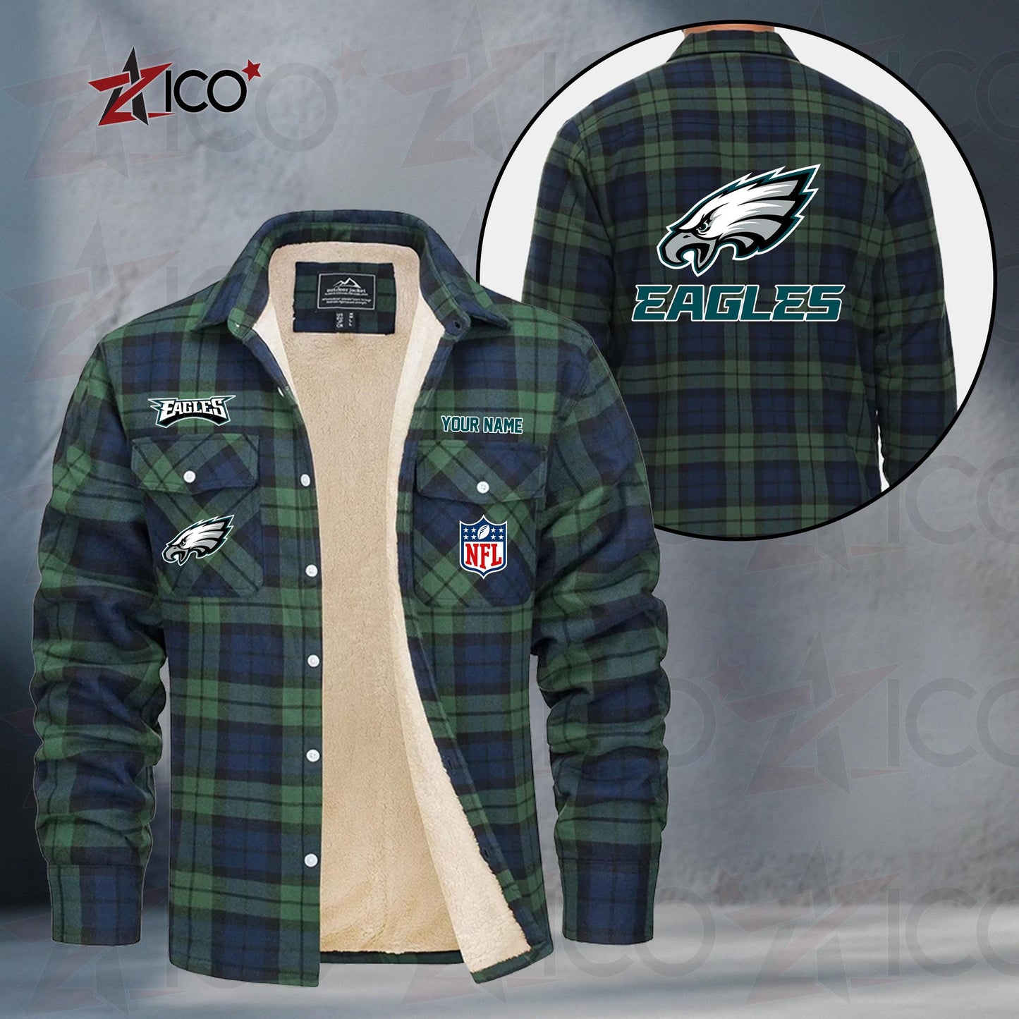 Philadelphia Eagles Fleece Flannel Plaid Jacket TG58