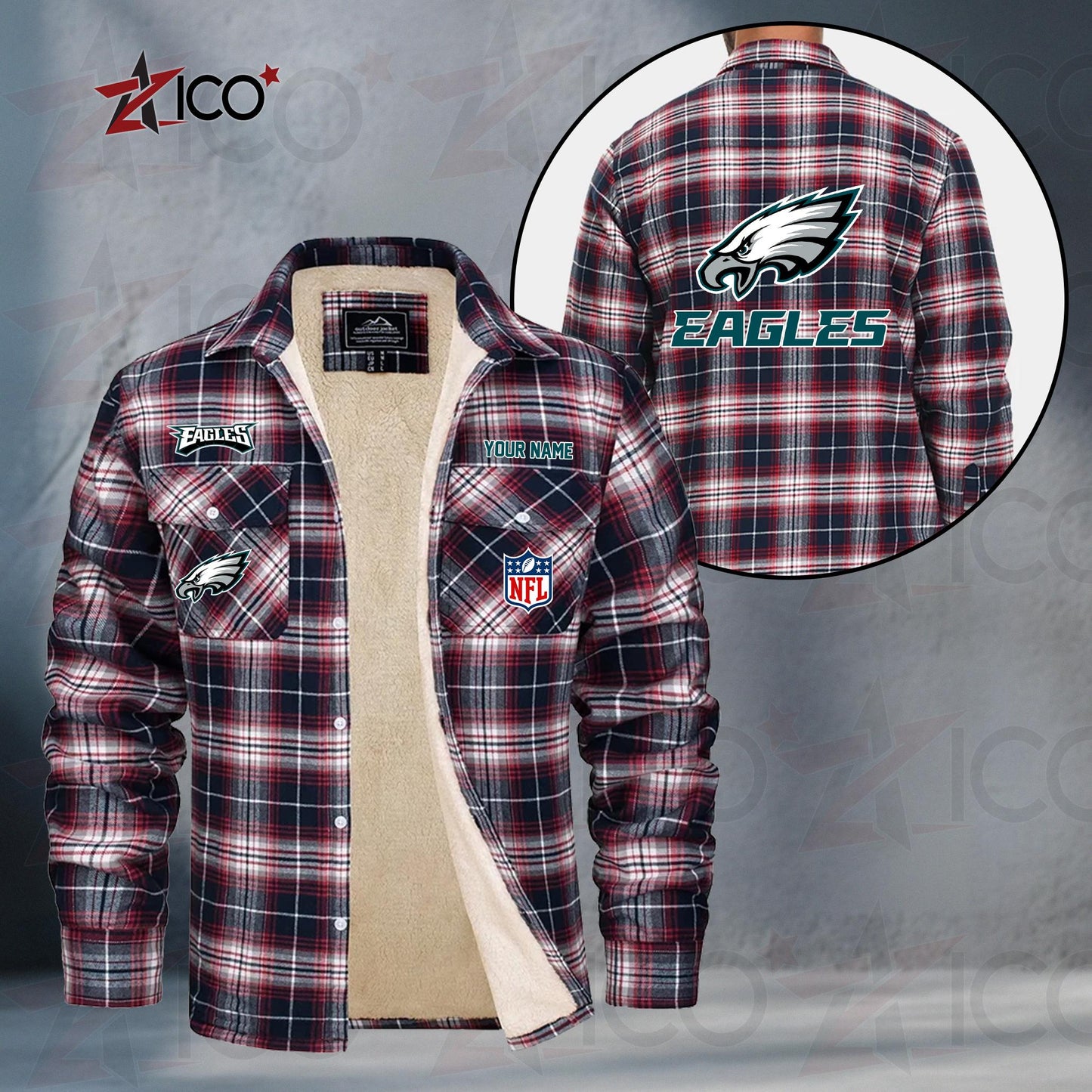 Philadelphia Eagles Fleece Flannel Plaid Jacket TG58