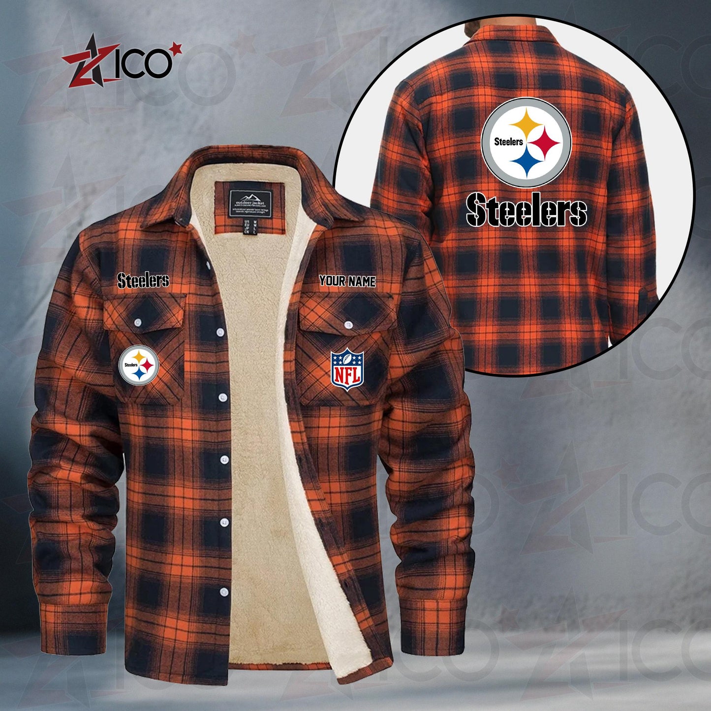 Pittsburgh Steelers Fleece Flannel Plaid Jacket TG59
