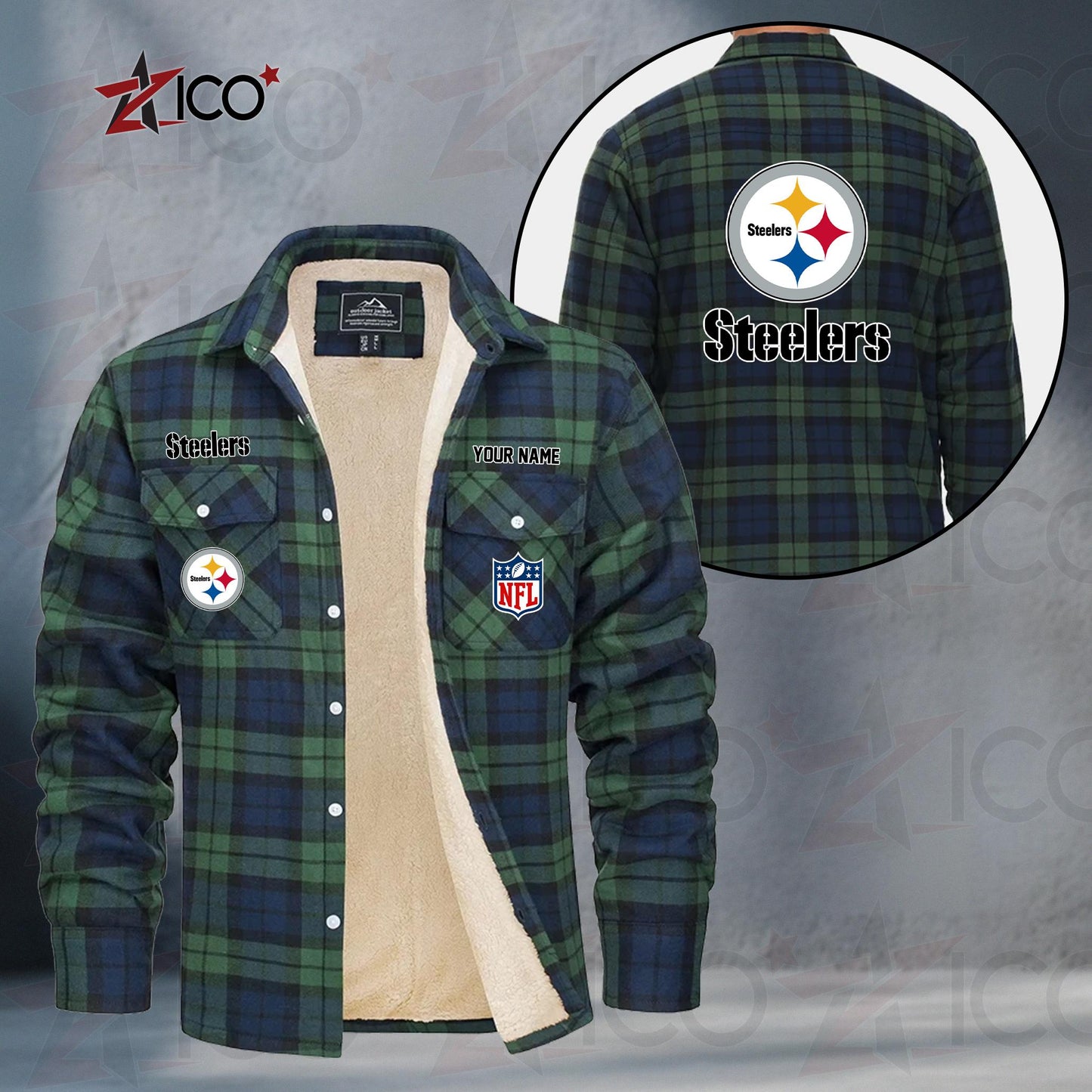 Pittsburgh Steelers Fleece Flannel Plaid Jacket TG59