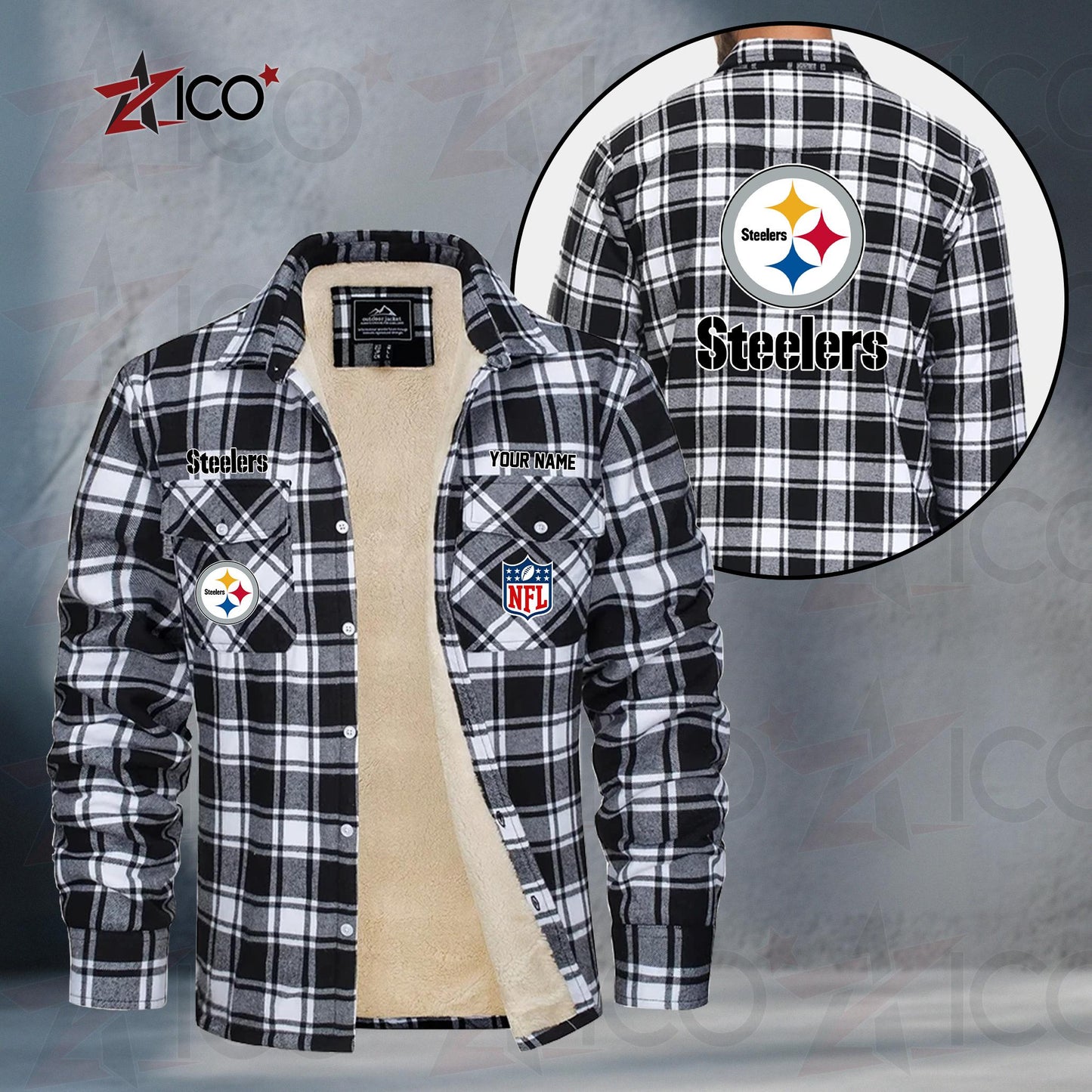 Pittsburgh Steelers Fleece Flannel Plaid Jacket TG59