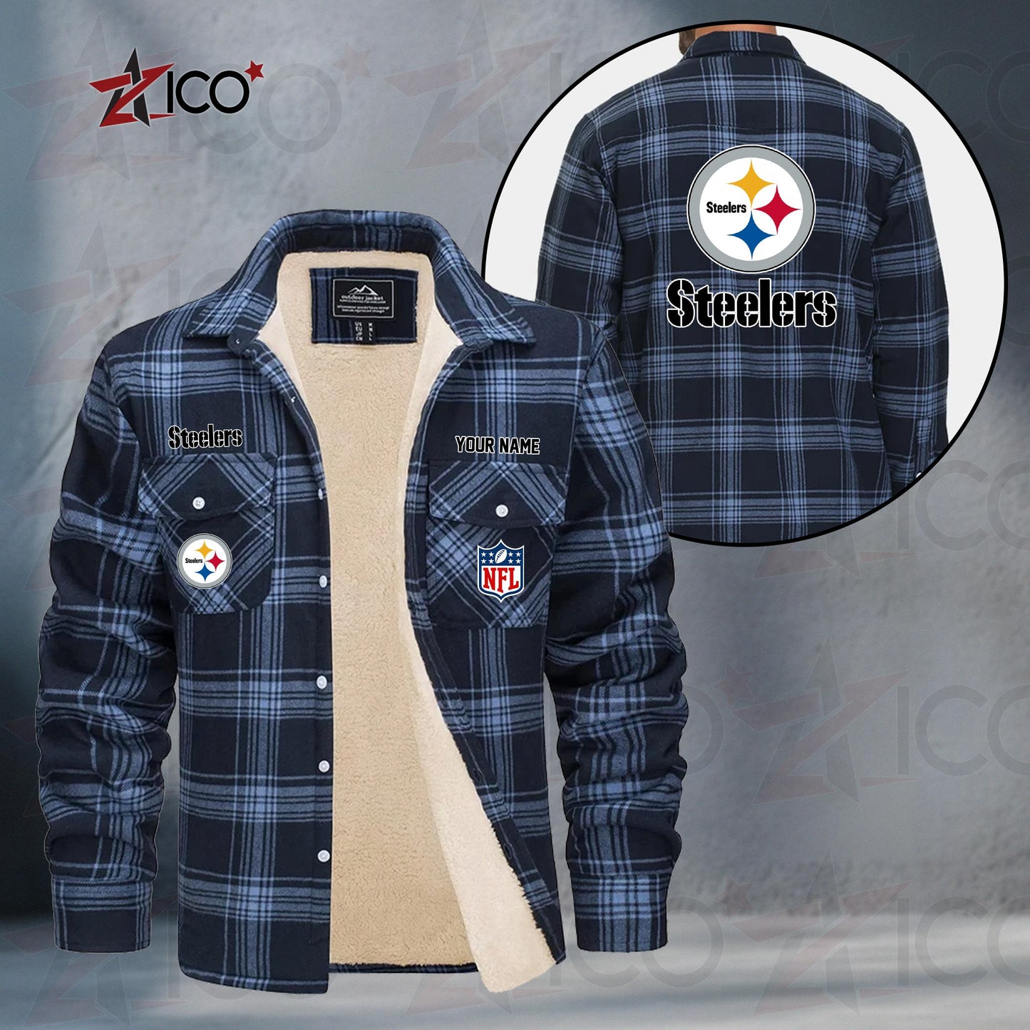Pittsburgh Steelers Fleece Flannel Plaid Jacket TG59
