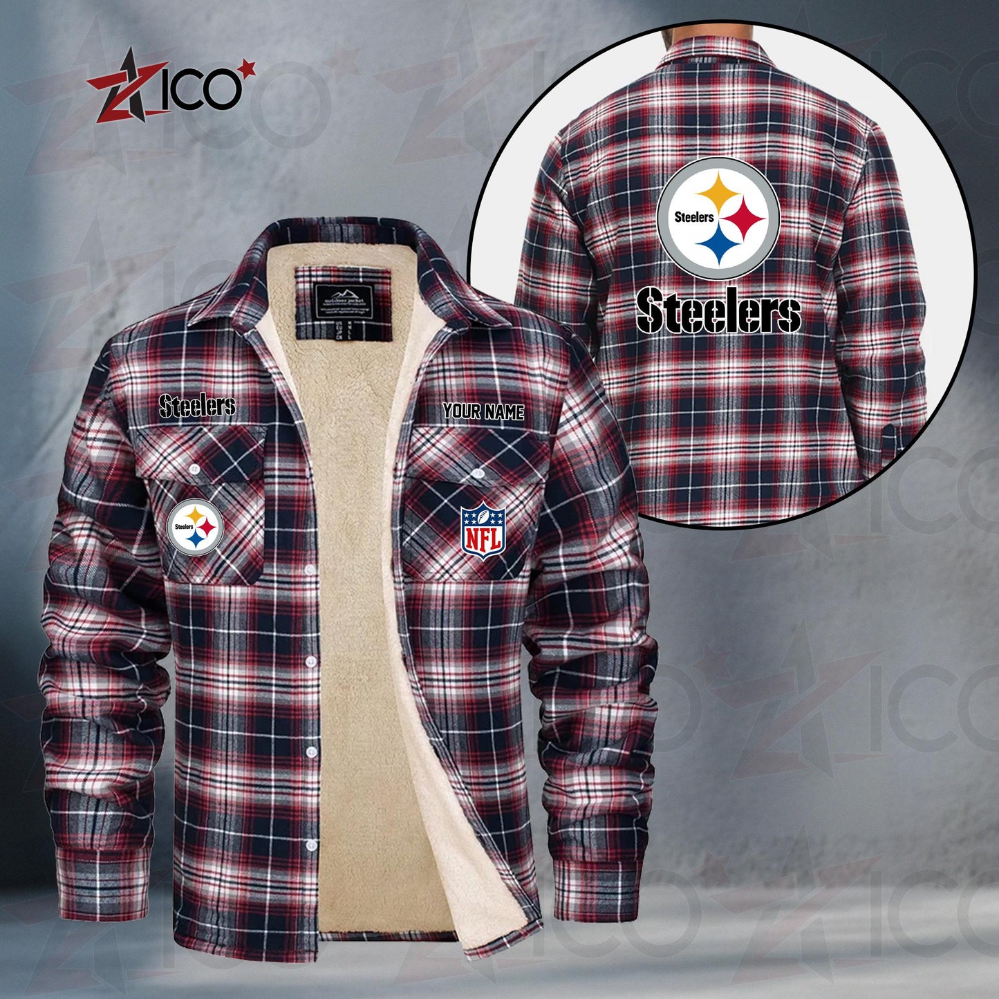 Pittsburgh Steelers Fleece Flannel Plaid Jacket TG59