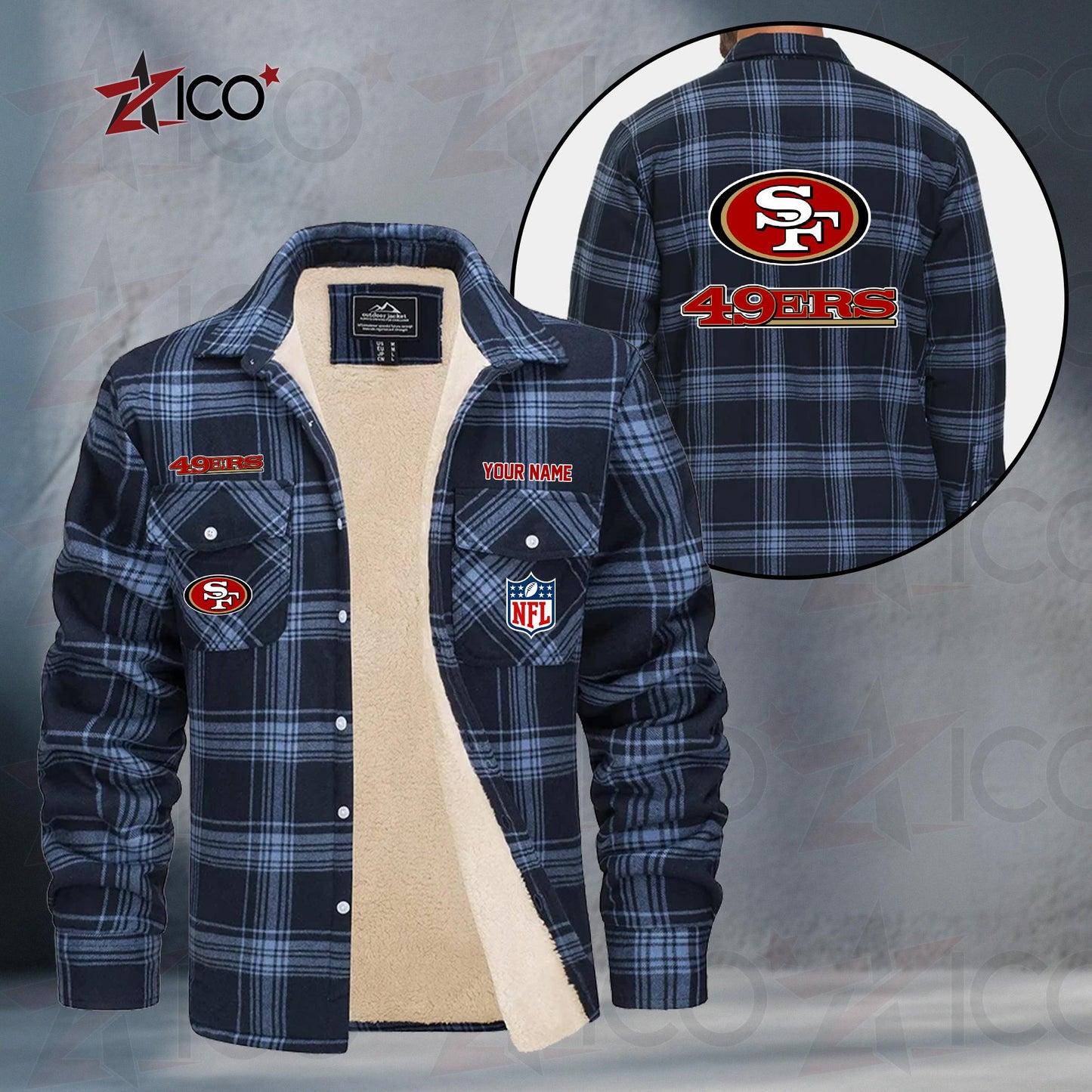 San Francisco 49ers Fleece Flannel Plaid Jacket TG60
