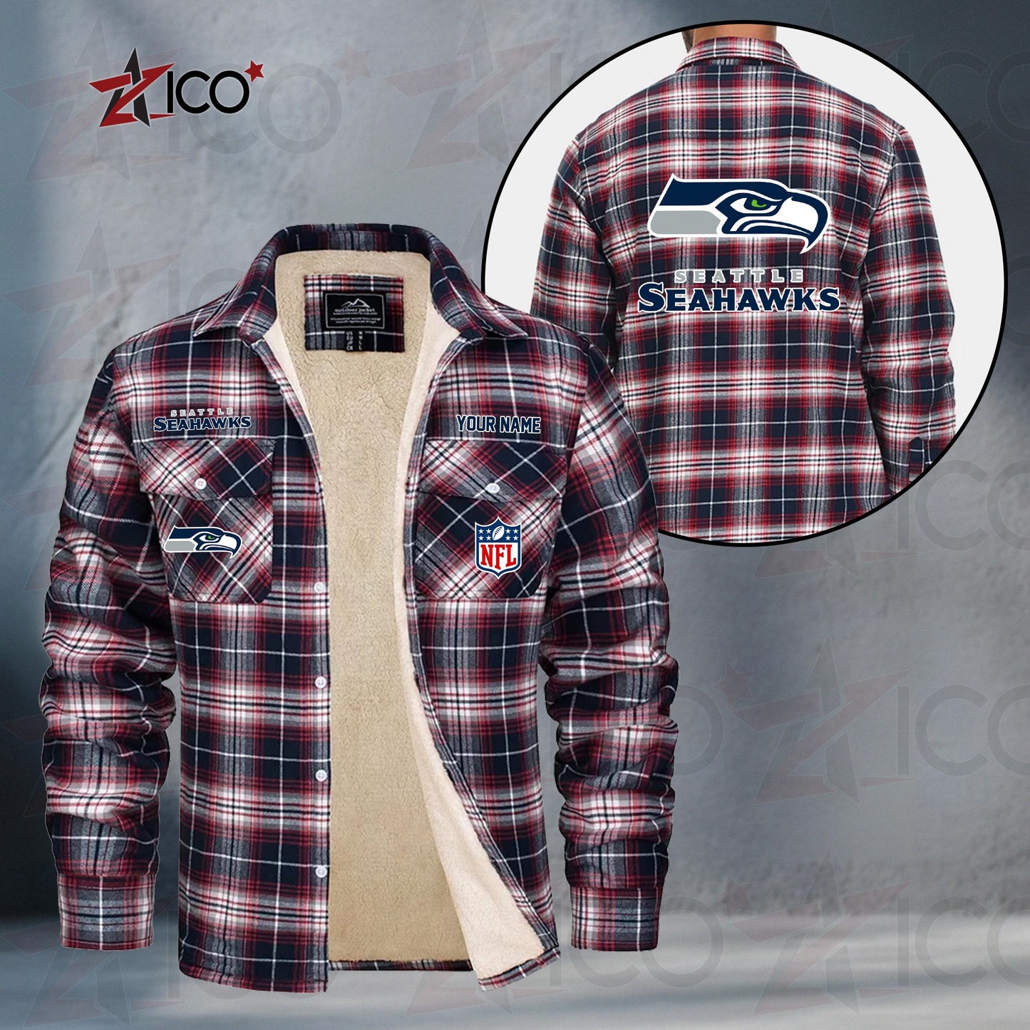 Seattle Seahawks Fleece Flannel Plaid Jacket TG61