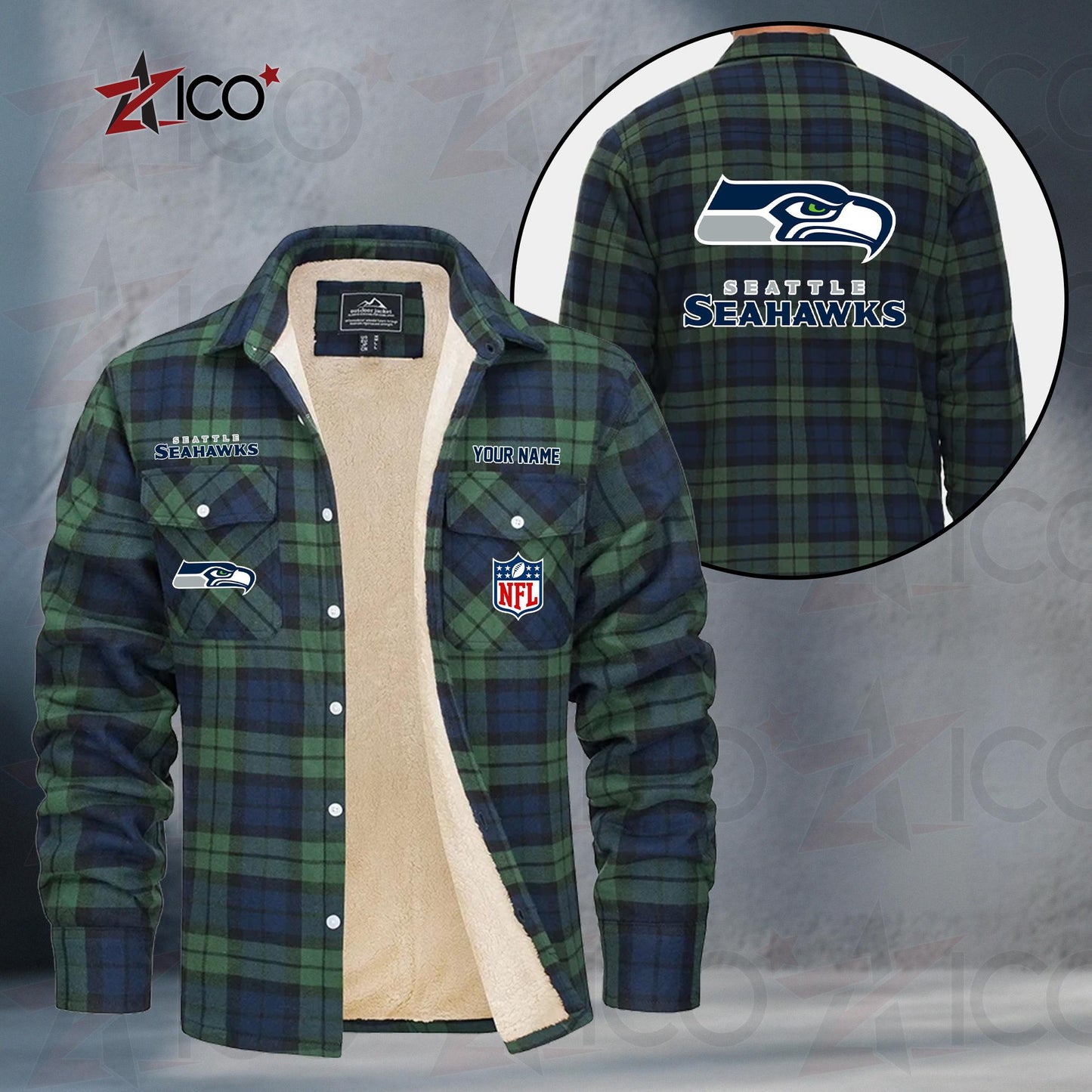 Seattle Seahawks Fleece Flannel Plaid Jacket TG61