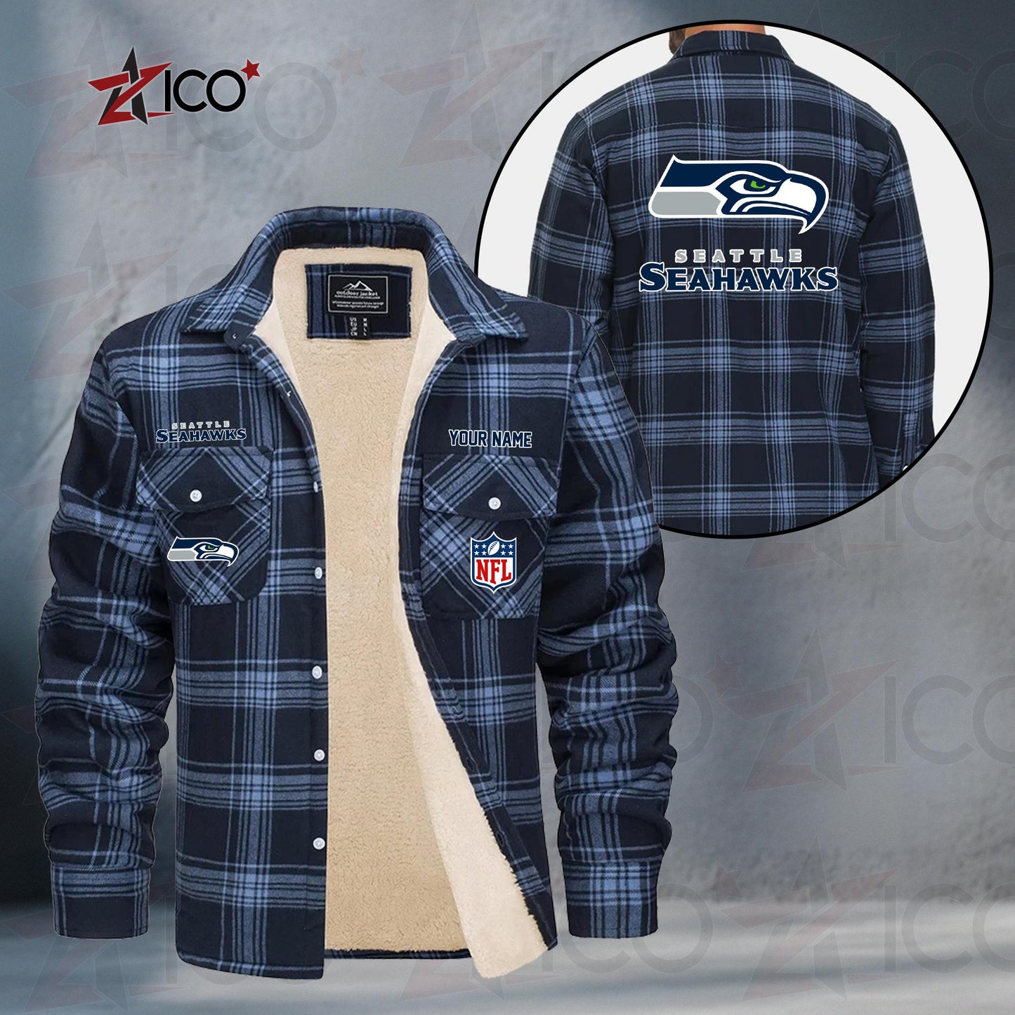 Seattle Seahawks Fleece Flannel Plaid Jacket TG61
