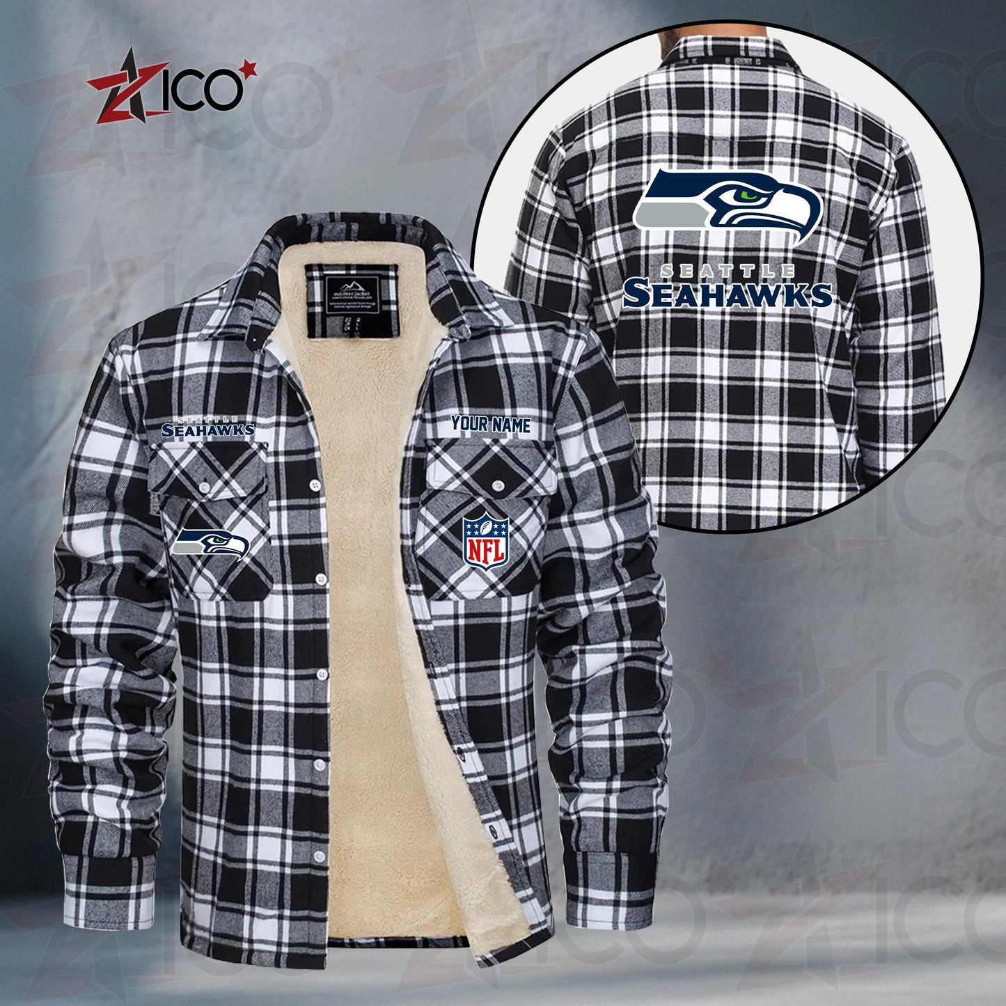 Seattle Seahawks Fleece Flannel Plaid Jacket TG61