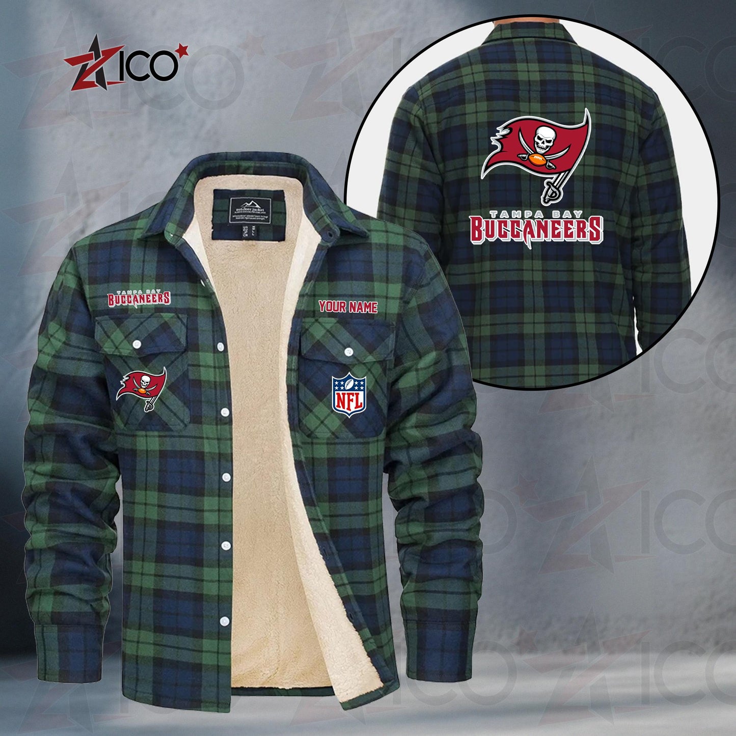 Tampa Bay Buccaneers Fleece Flannel Plaid Jacket TG62