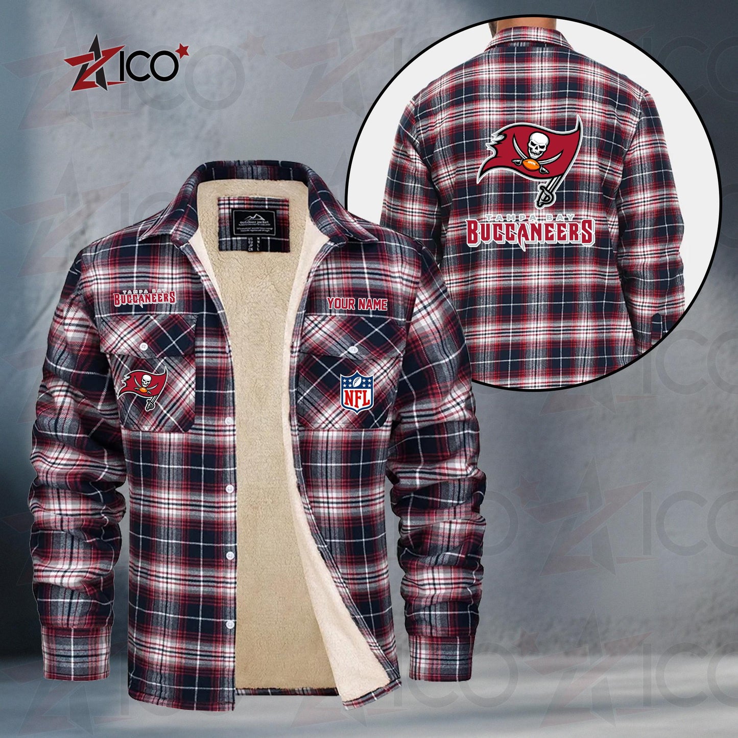 Tampa Bay Buccaneers Fleece Flannel Plaid Jacket TG62