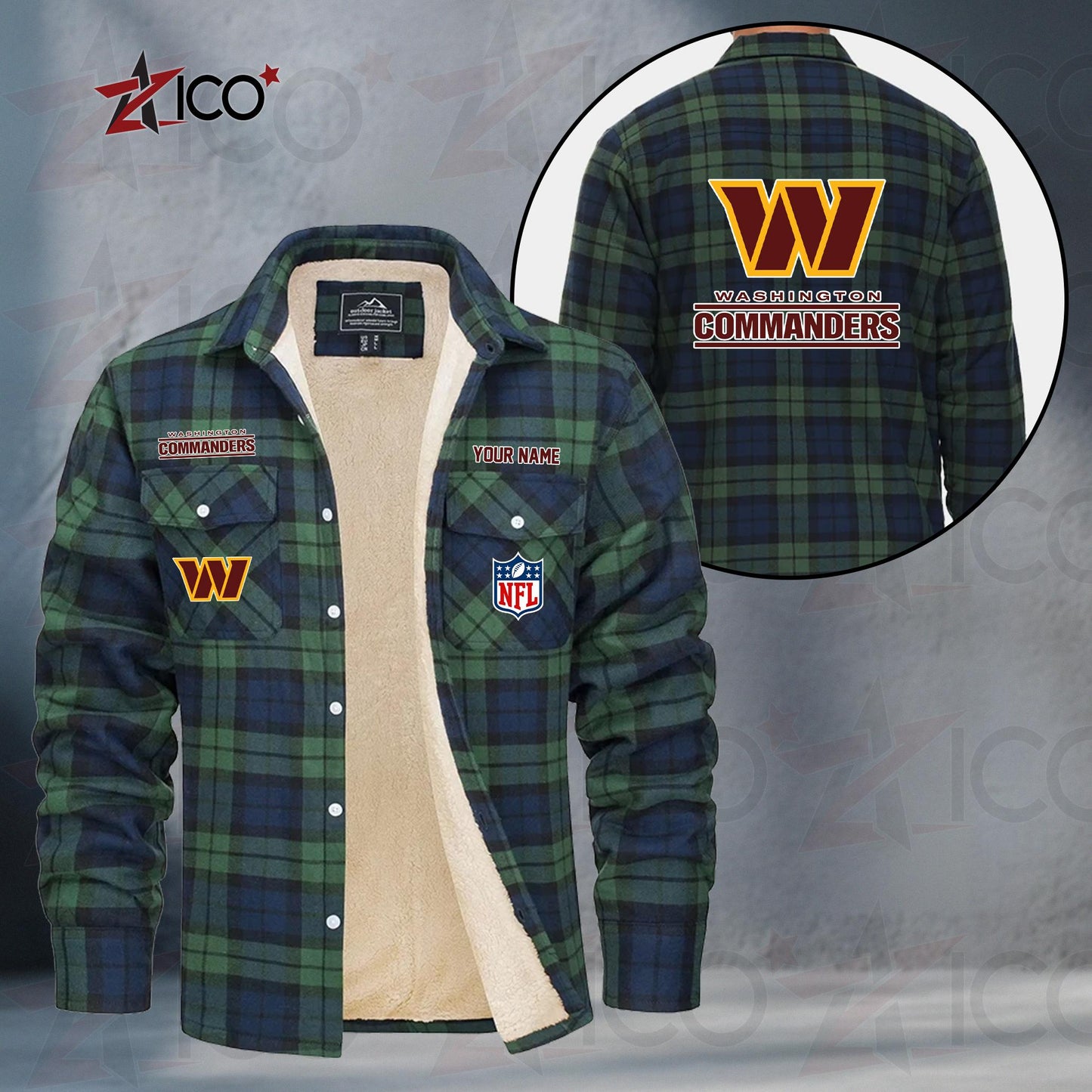 Washington Commanders Fleece Flannel Plaid Jacket TG64