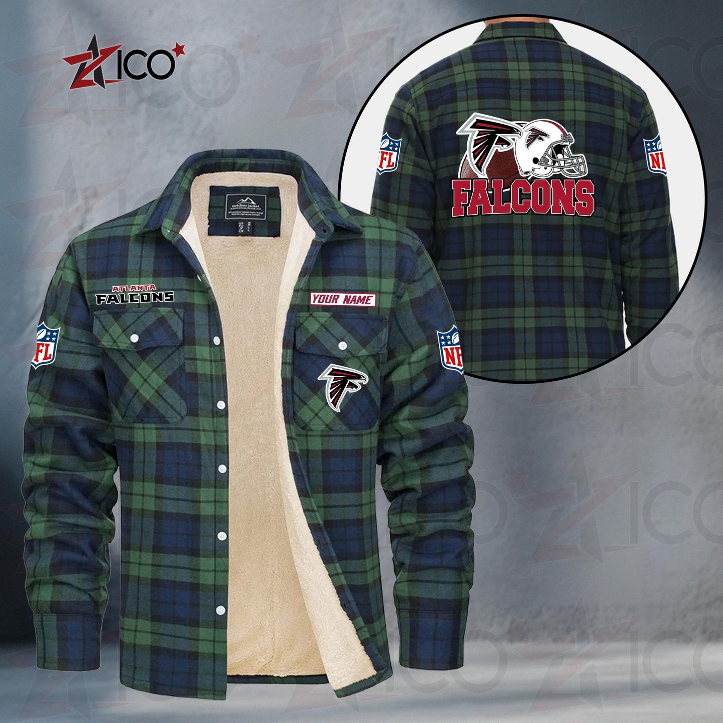 Atlanta Falcons Fleece Flannel Plaid Jacket TG98