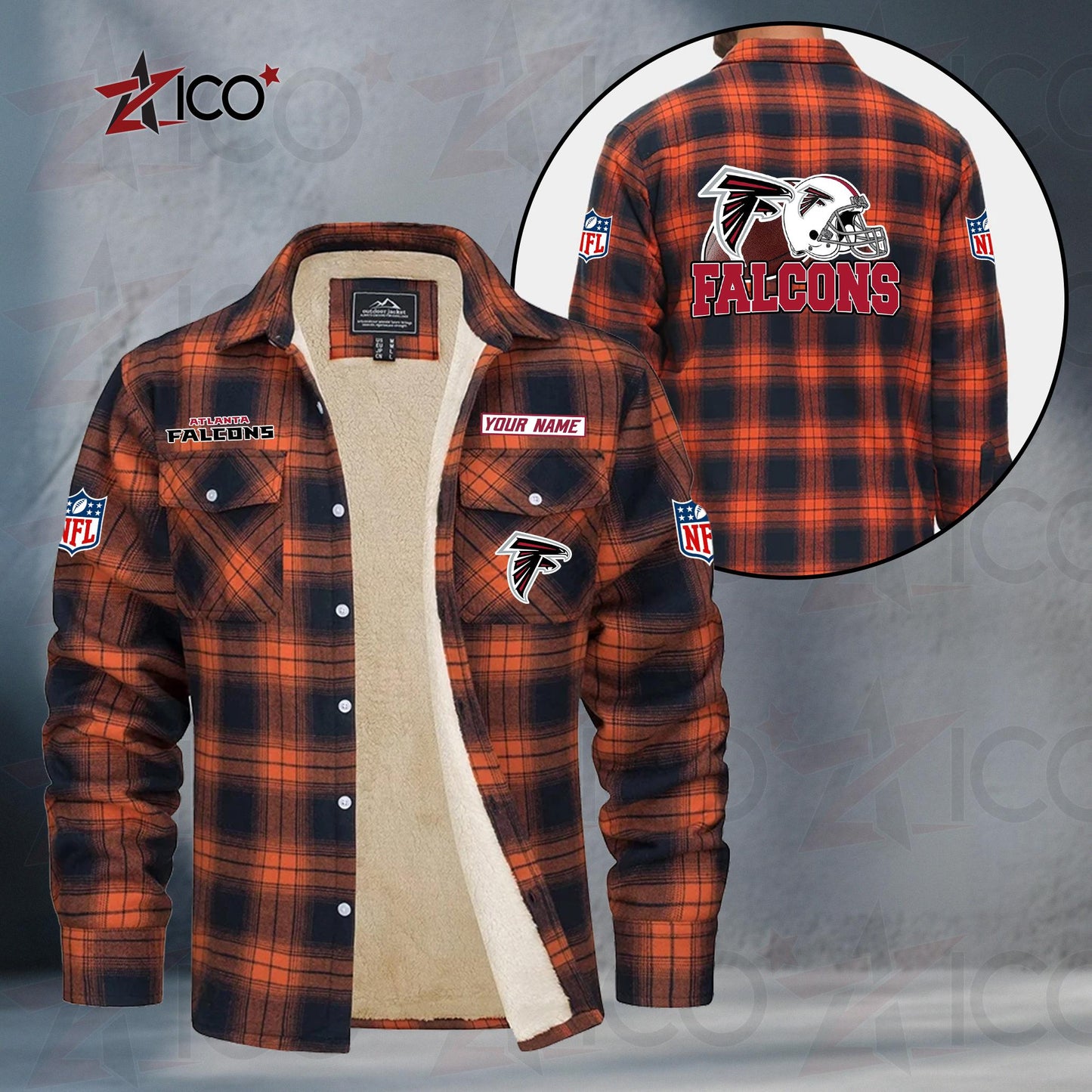 Atlanta Falcons Fleece Flannel Plaid Jacket TG98
