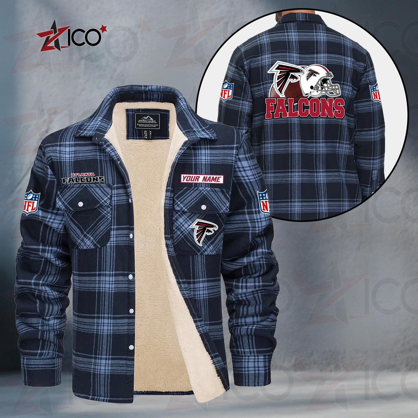 Atlanta Falcons Fleece Flannel Plaid Jacket TG98