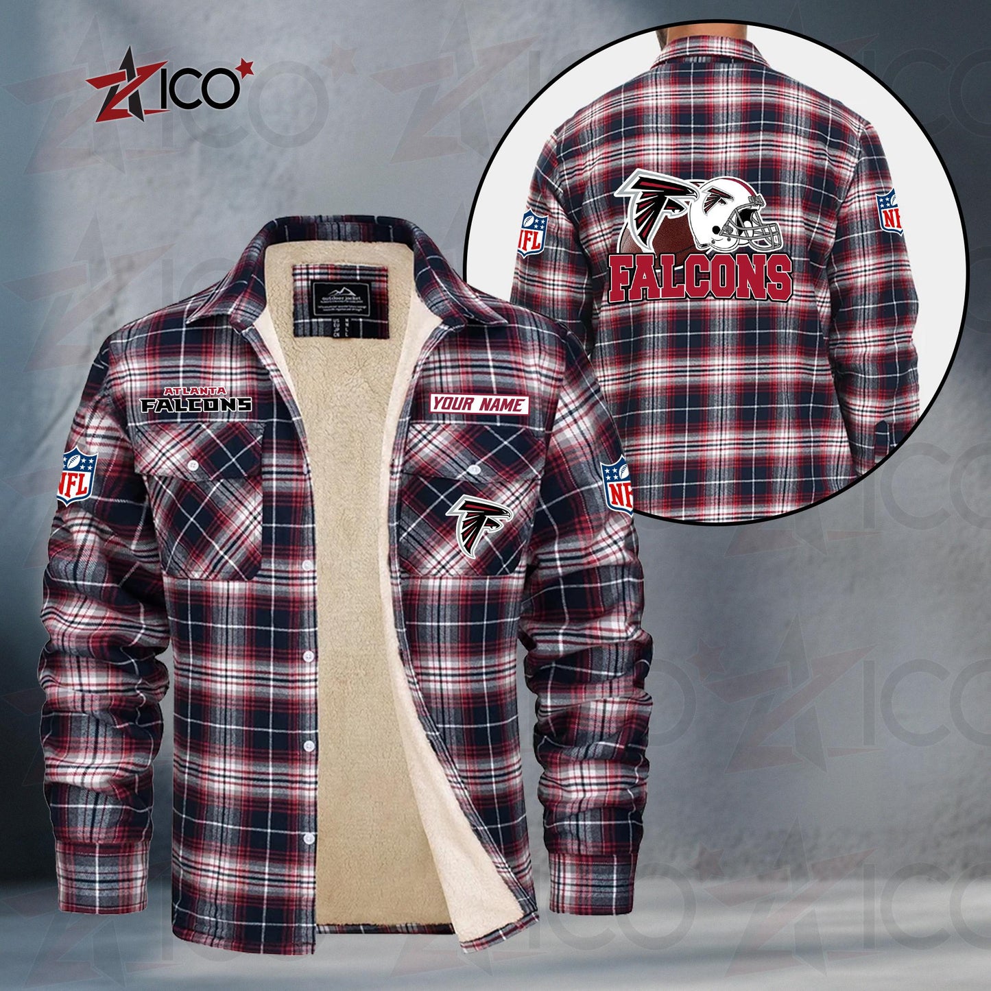 Atlanta Falcons Fleece Flannel Plaid Jacket TG98