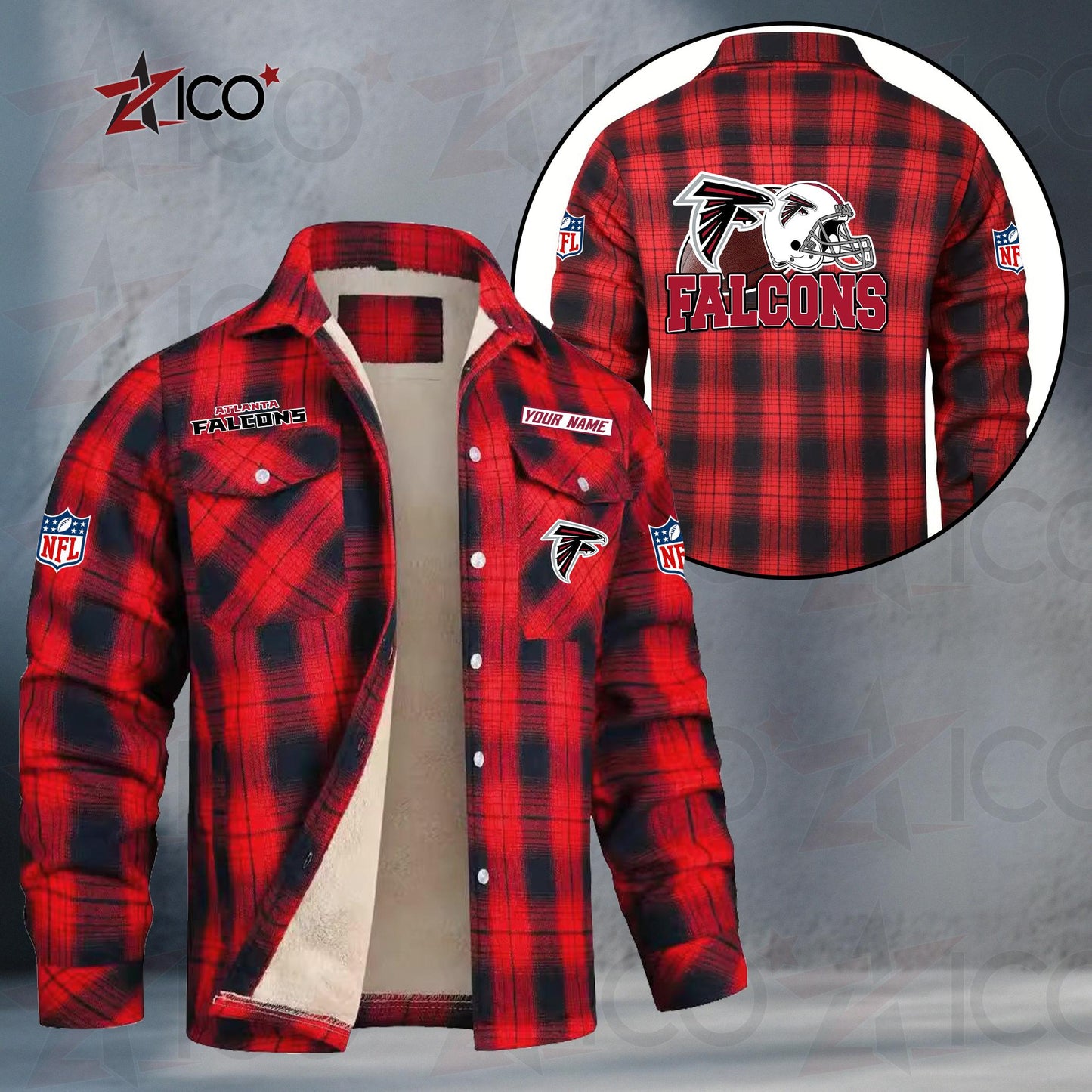 Atlanta Falcons Fleece Flannel Plaid Jacket TG98