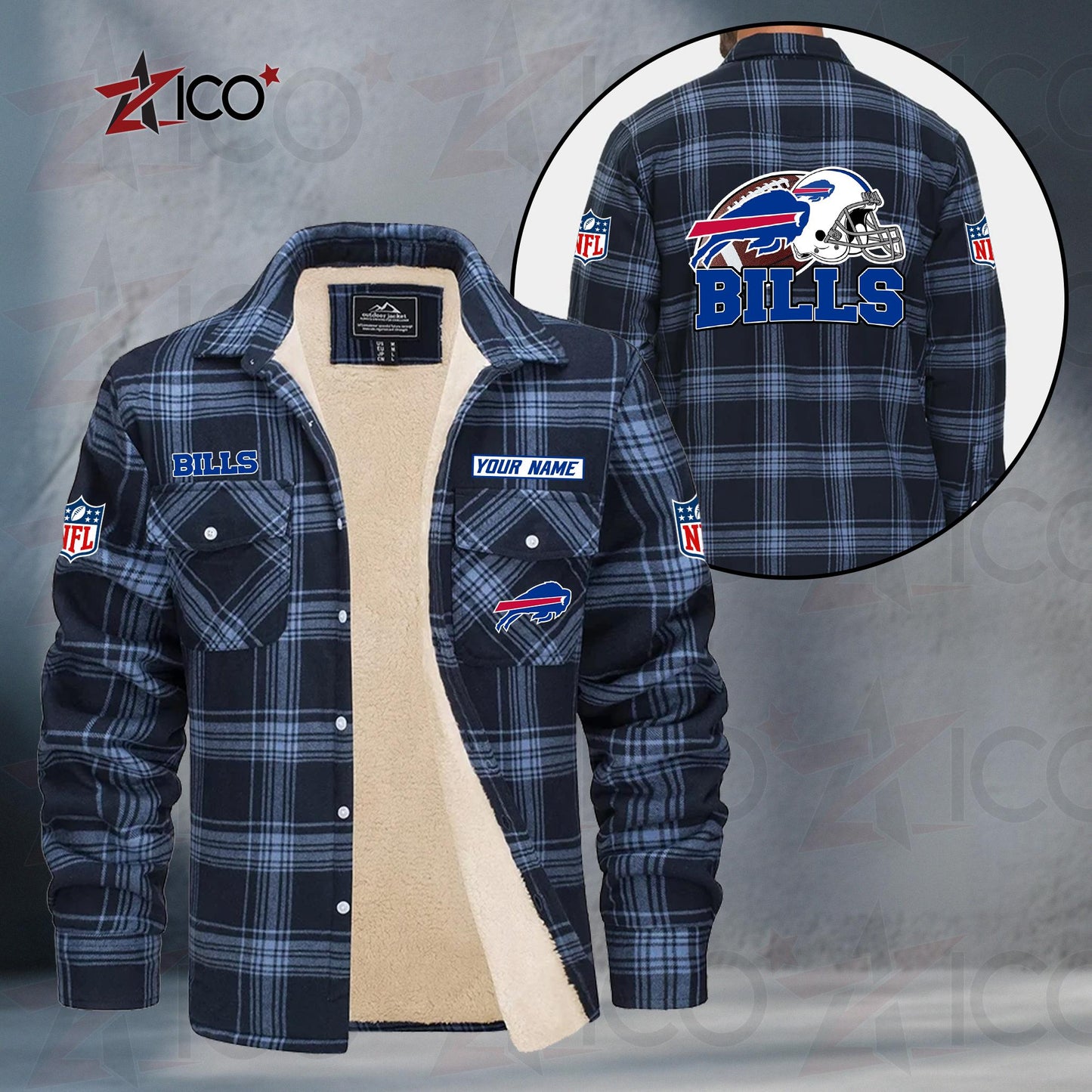 Buffalo Bills Fleece Flannel Plaid Jacket TG100