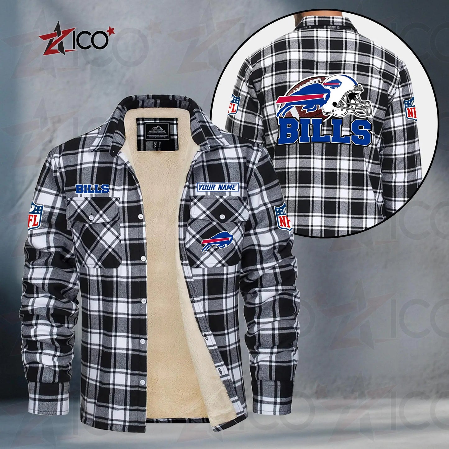 Buffalo Bills Fleece Flannel Plaid Jacket TG100