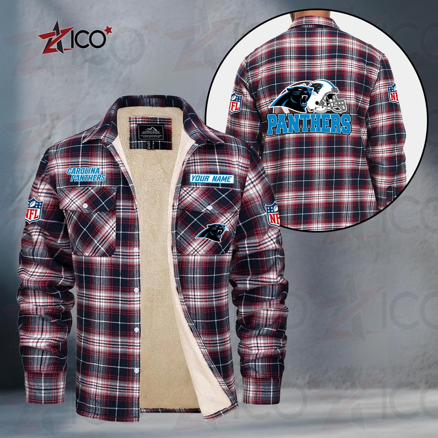 Carolina Panthers Fleece Flannel Plaid Jacket TG101