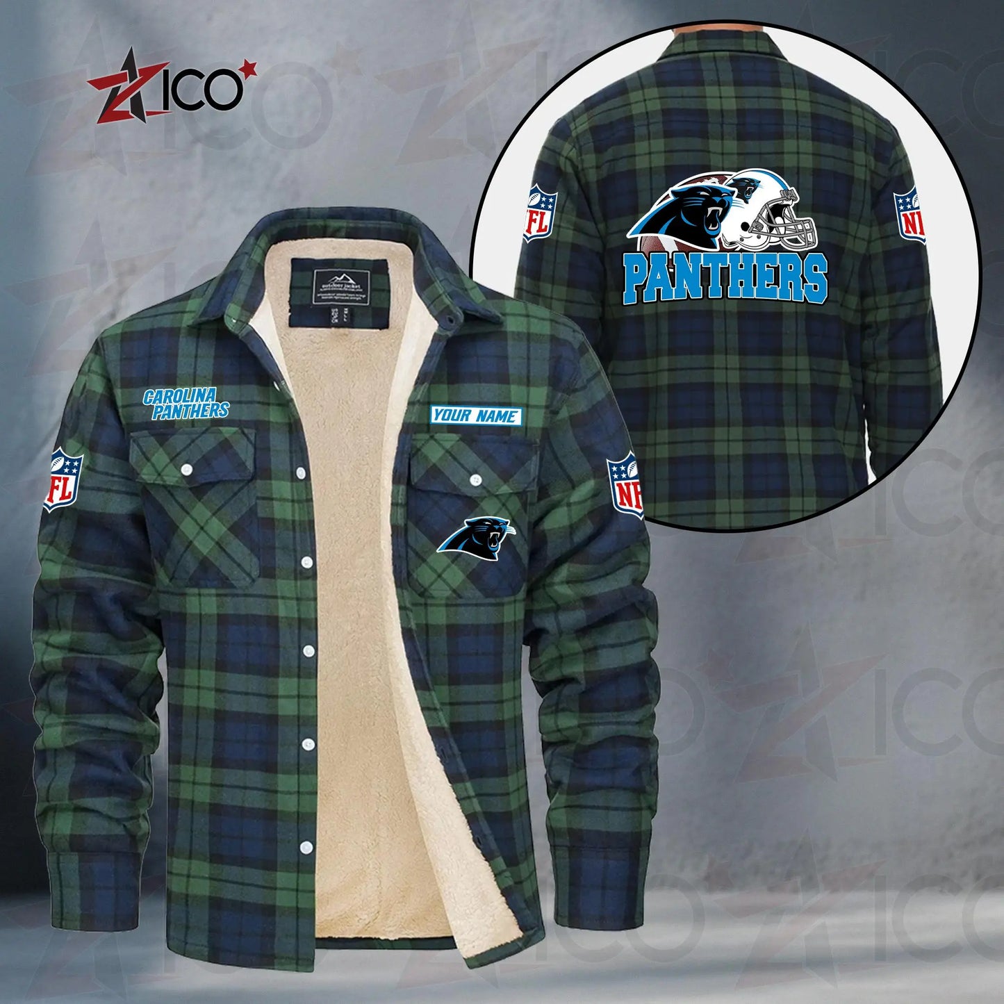 Carolina Panthers Fleece Flannel Plaid Jacket TG101