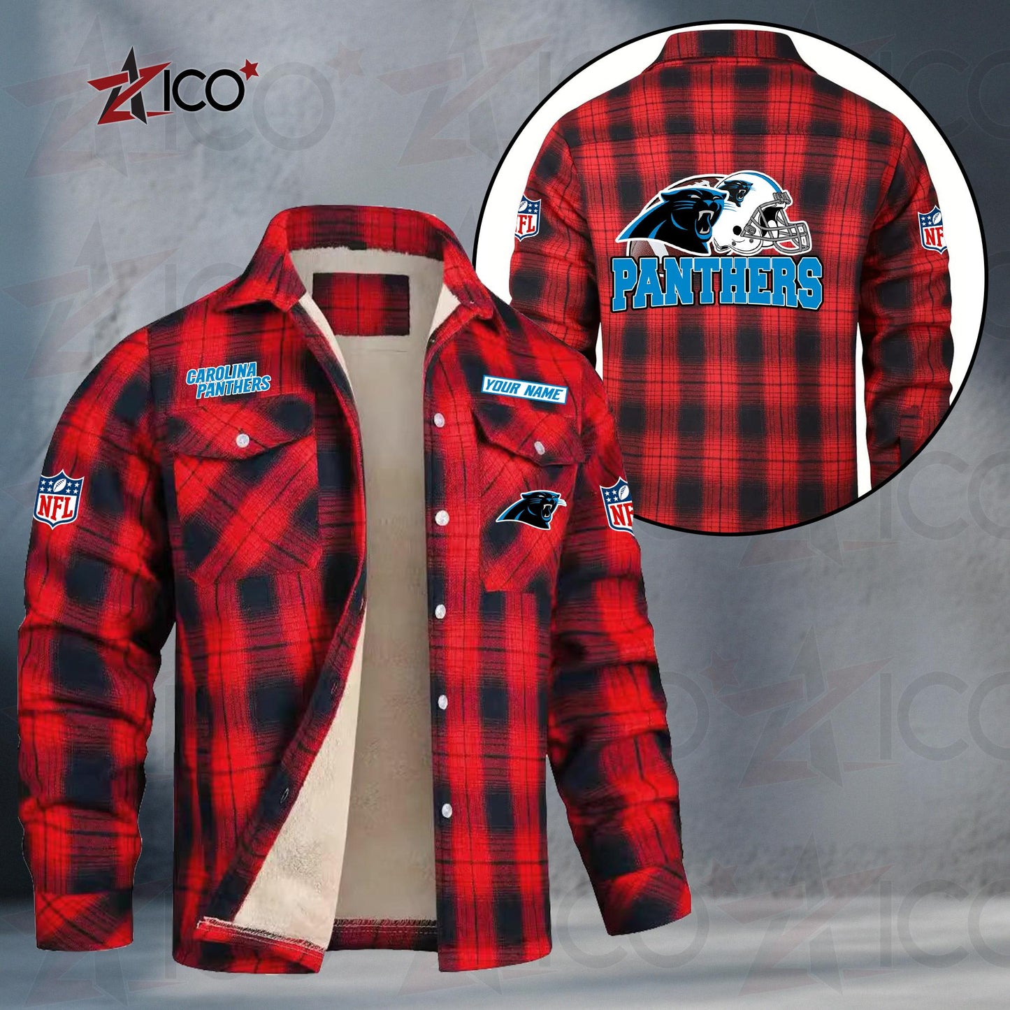 Carolina Panthers Fleece Flannel Plaid Jacket TG101