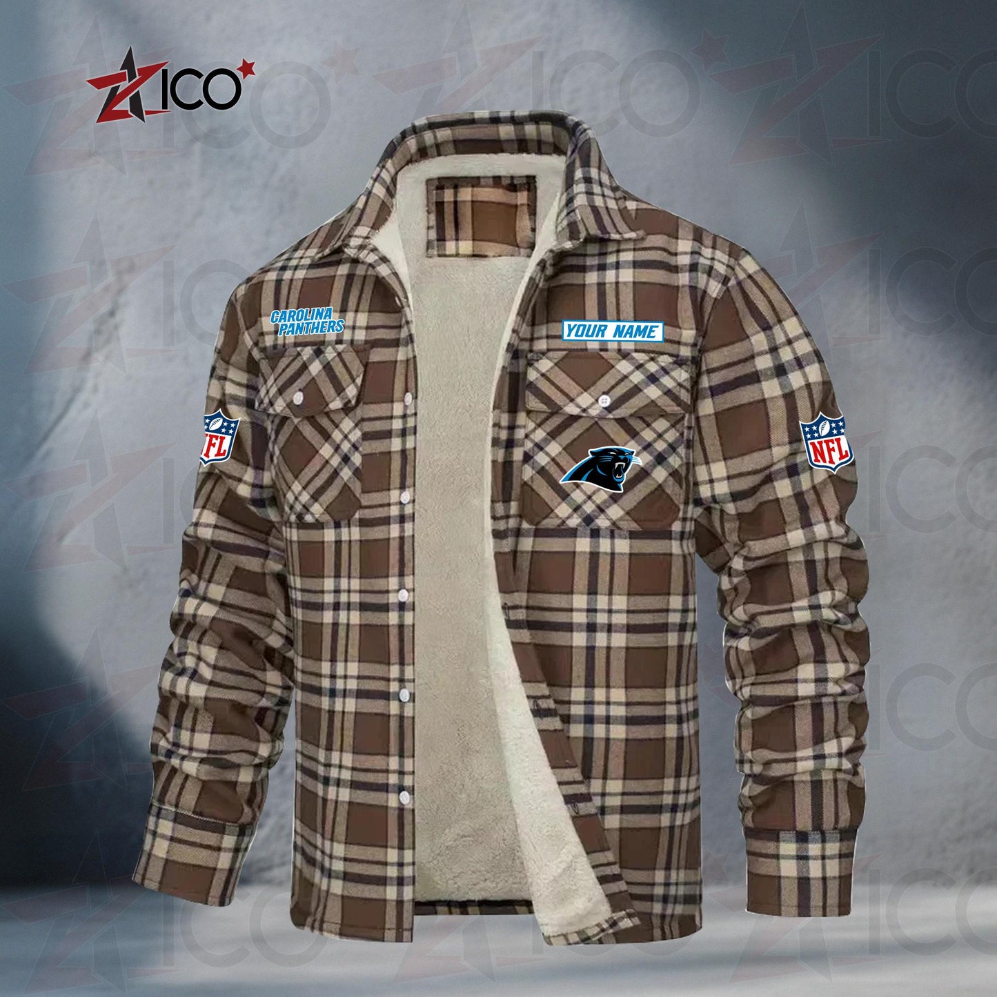 Carolina Panthers Fleece Flannel Plaid Jacket TG101
