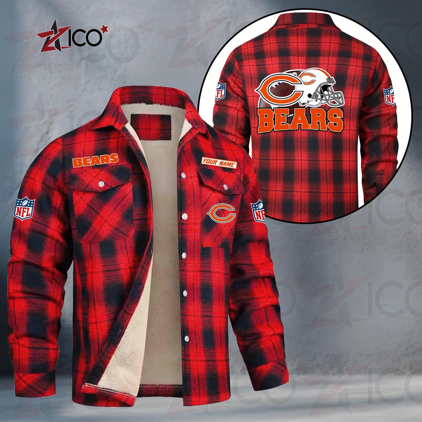 Chicago Bears Fleece Flannel Plaid Jacket TG102