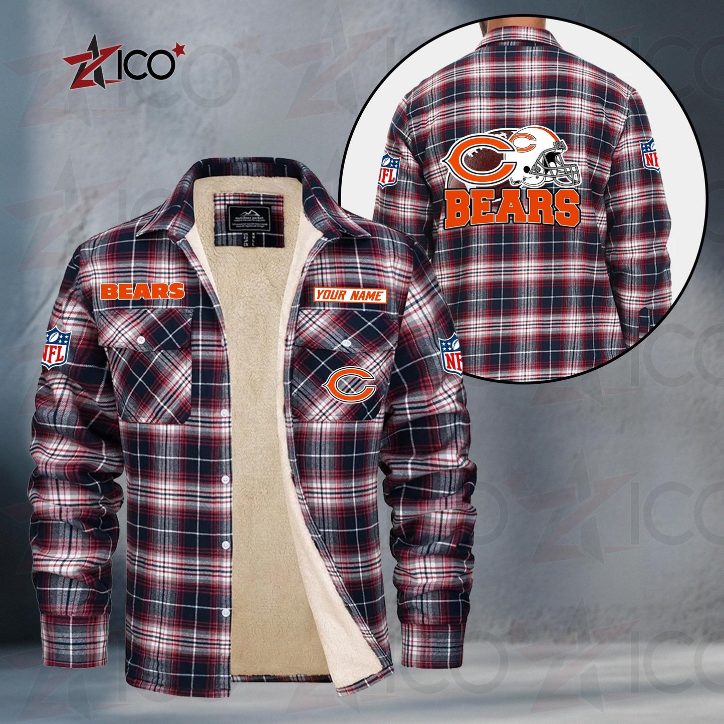 Chicago Bears Fleece Flannel Plaid Jacket TG102