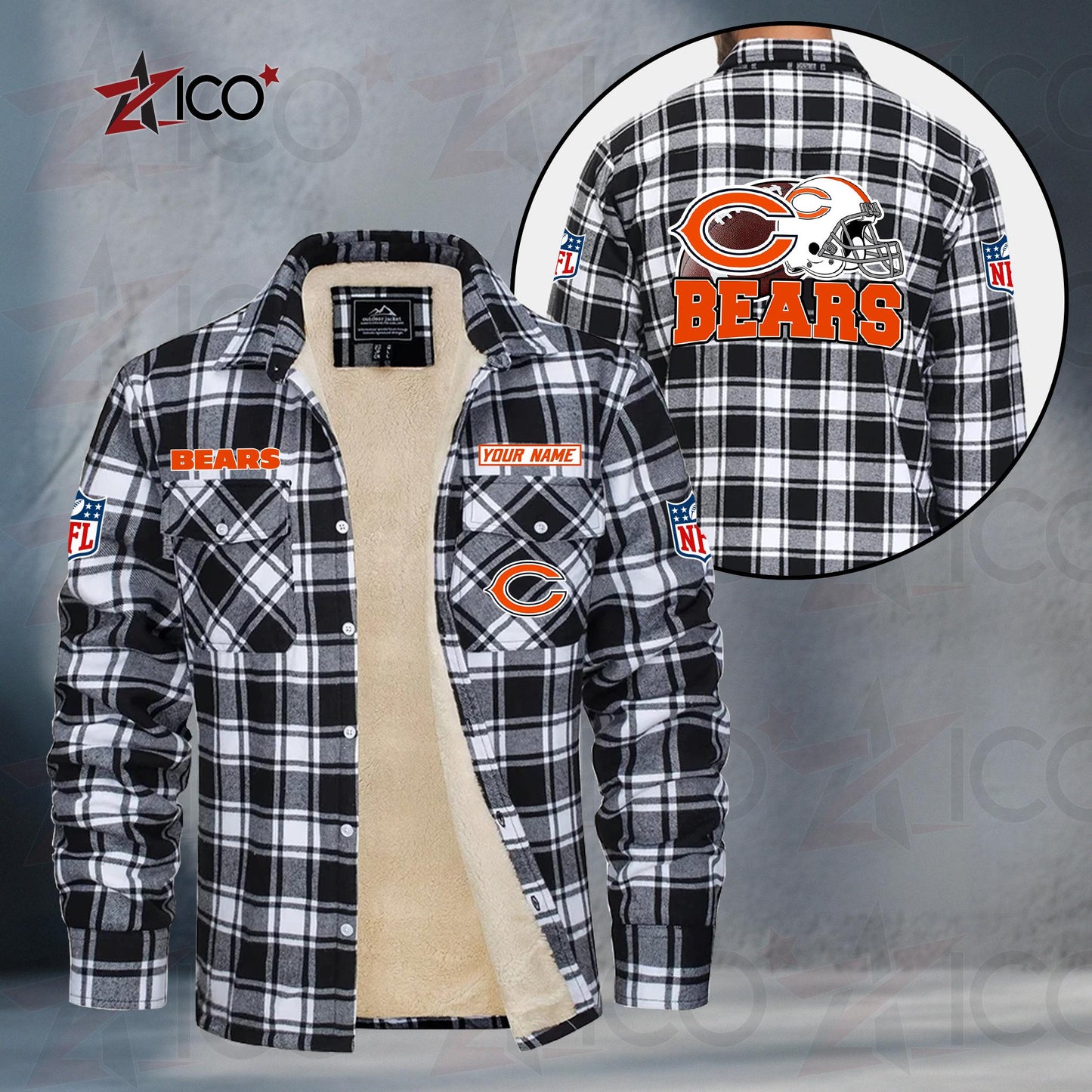 Chicago Bears Fleece Flannel Plaid Jacket TG102