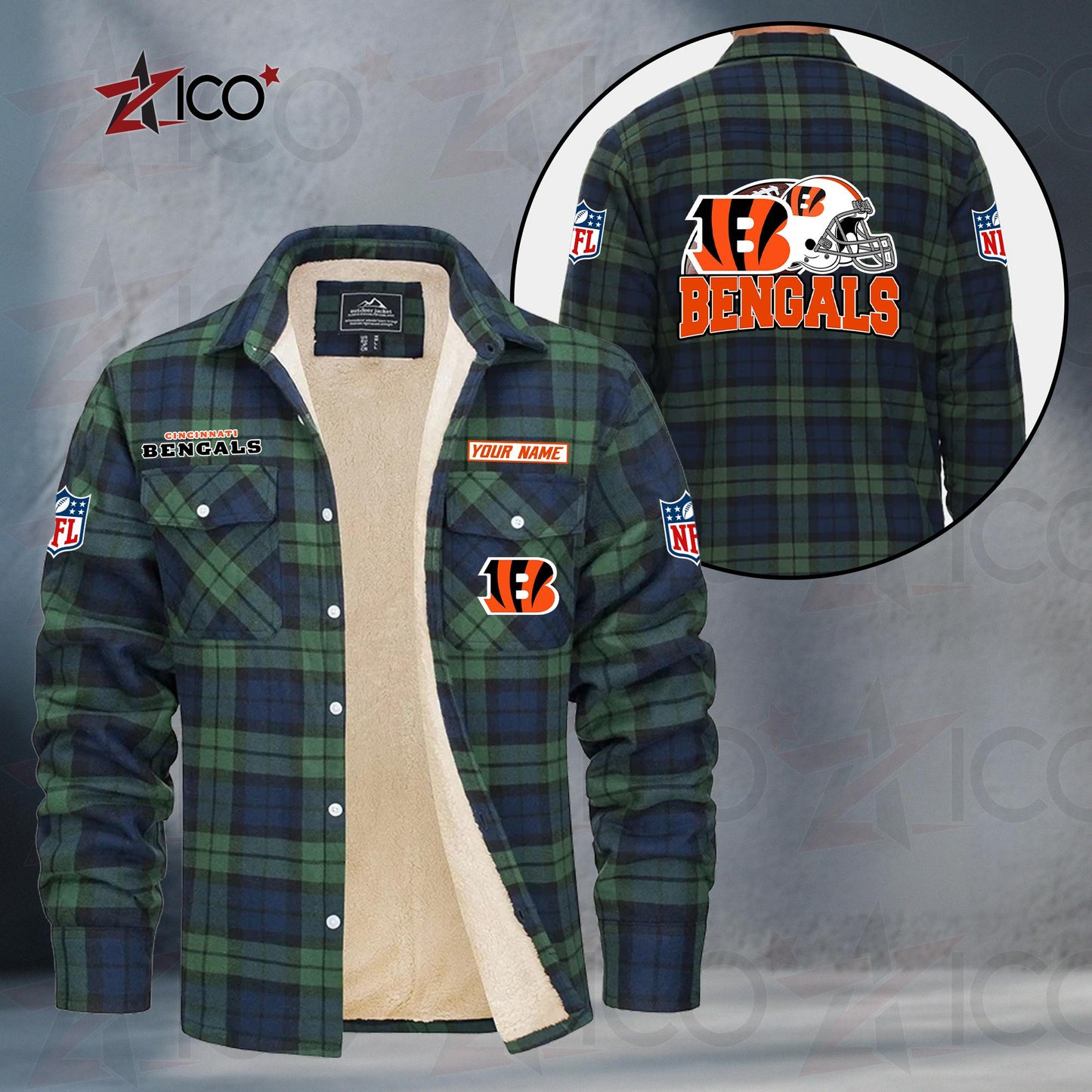 Cincinnati Bengals Fleece Flannel Plaid Jacket TG103