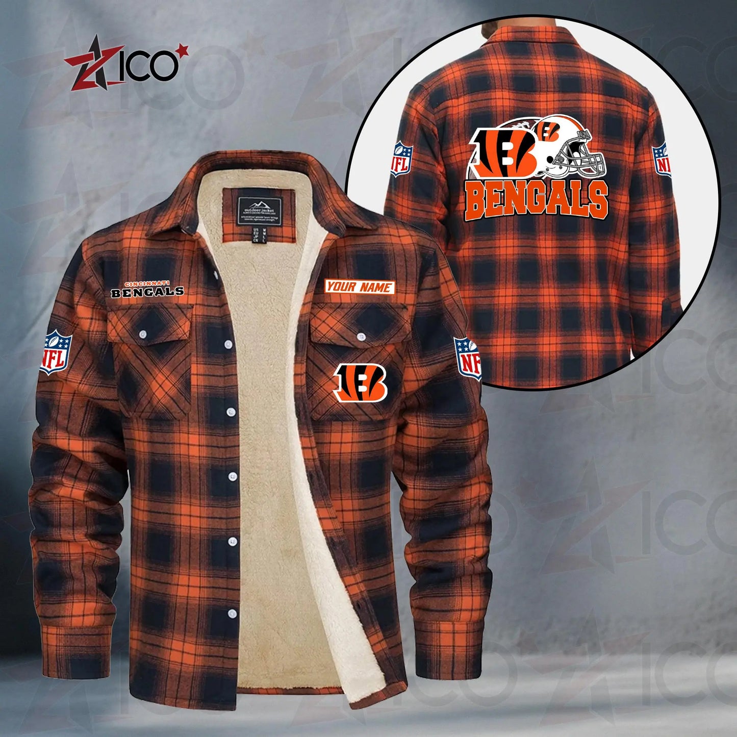 Cincinnati Bengals Fleece Flannel Plaid Jacket TG103