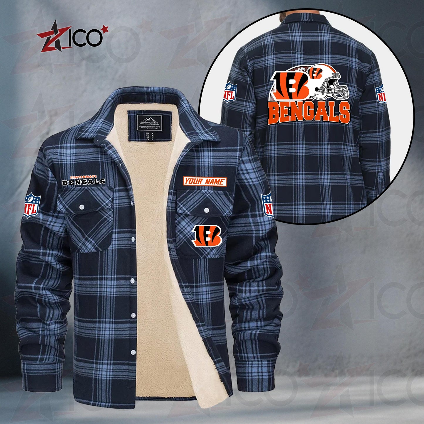 Cincinnati Bengals Fleece Flannel Plaid Jacket TG103
