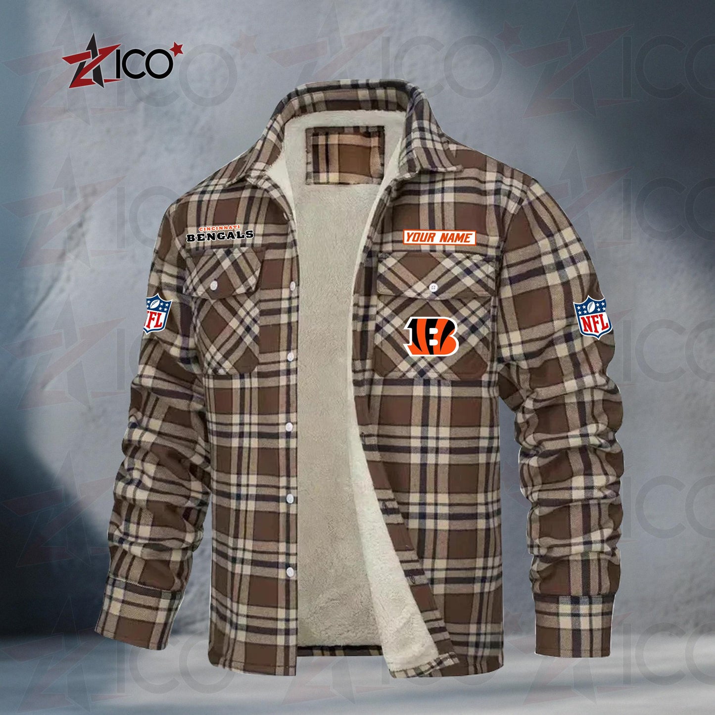 Cincinnati Bengals Fleece Flannel Plaid Jacket TG103